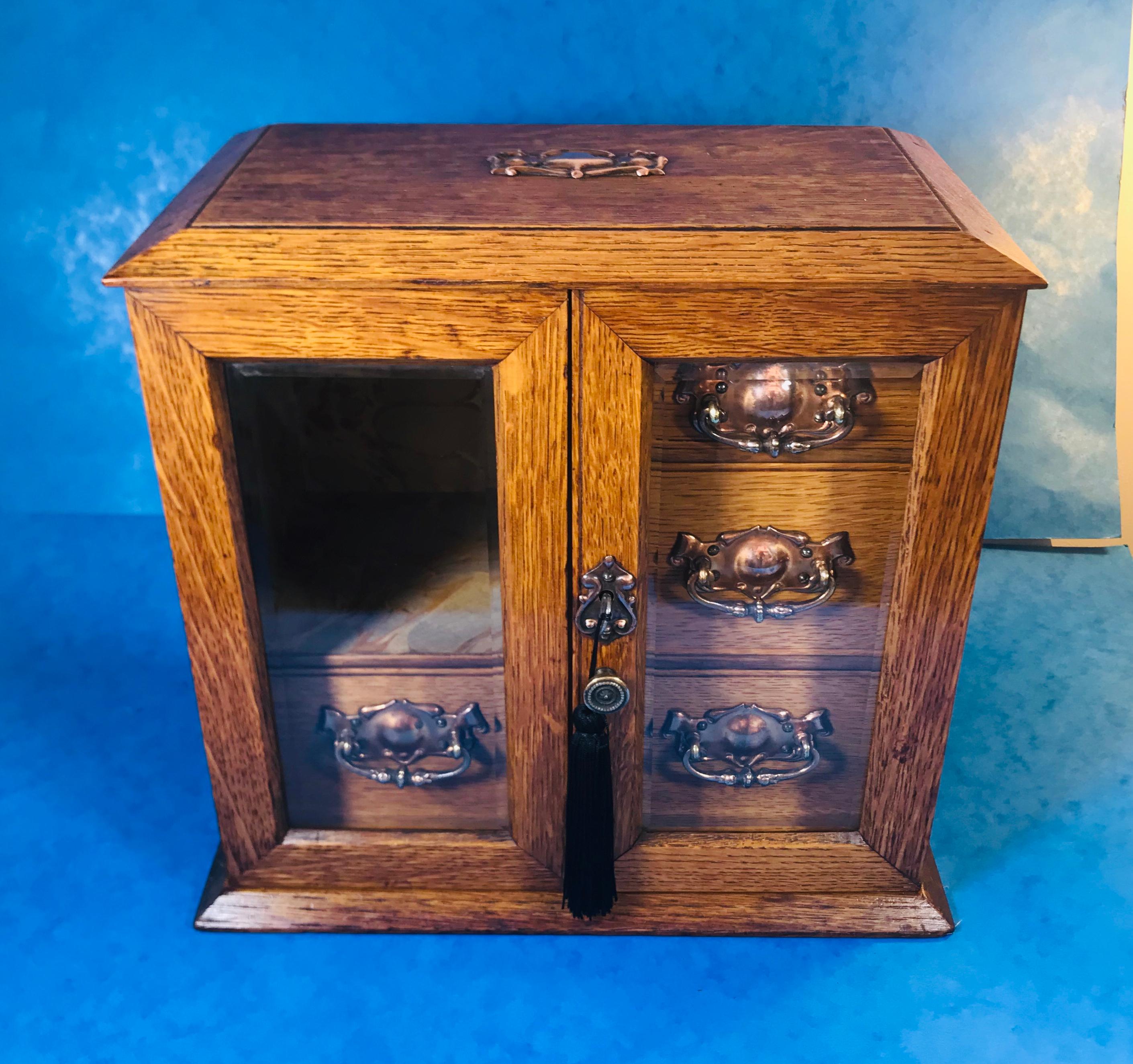Edwardian Oak Art Nouveau Jewelry Cabinet For Sale 12