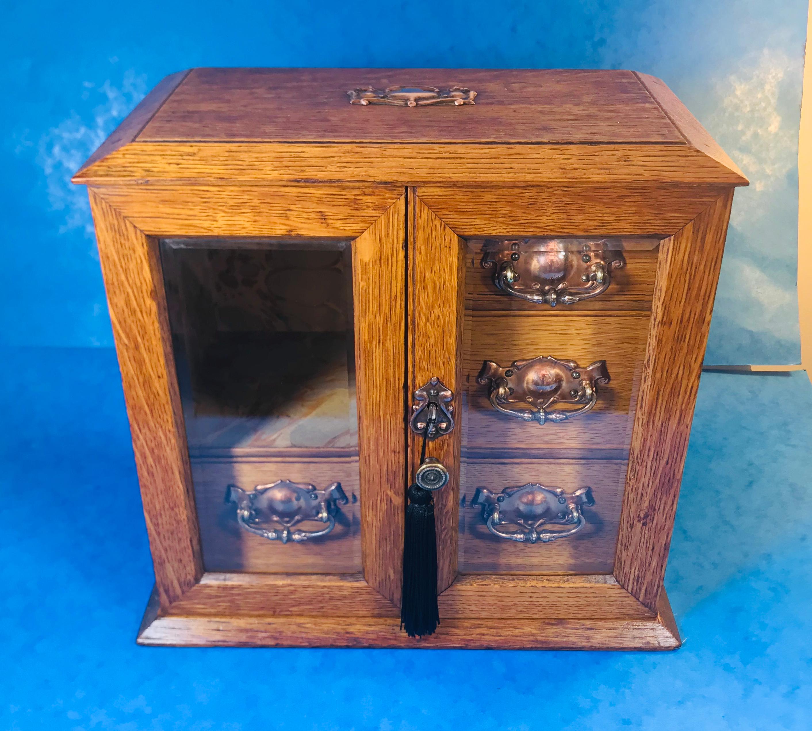 Edwardian Oak Art Nouveau Jewelry Cabinet For Sale 13