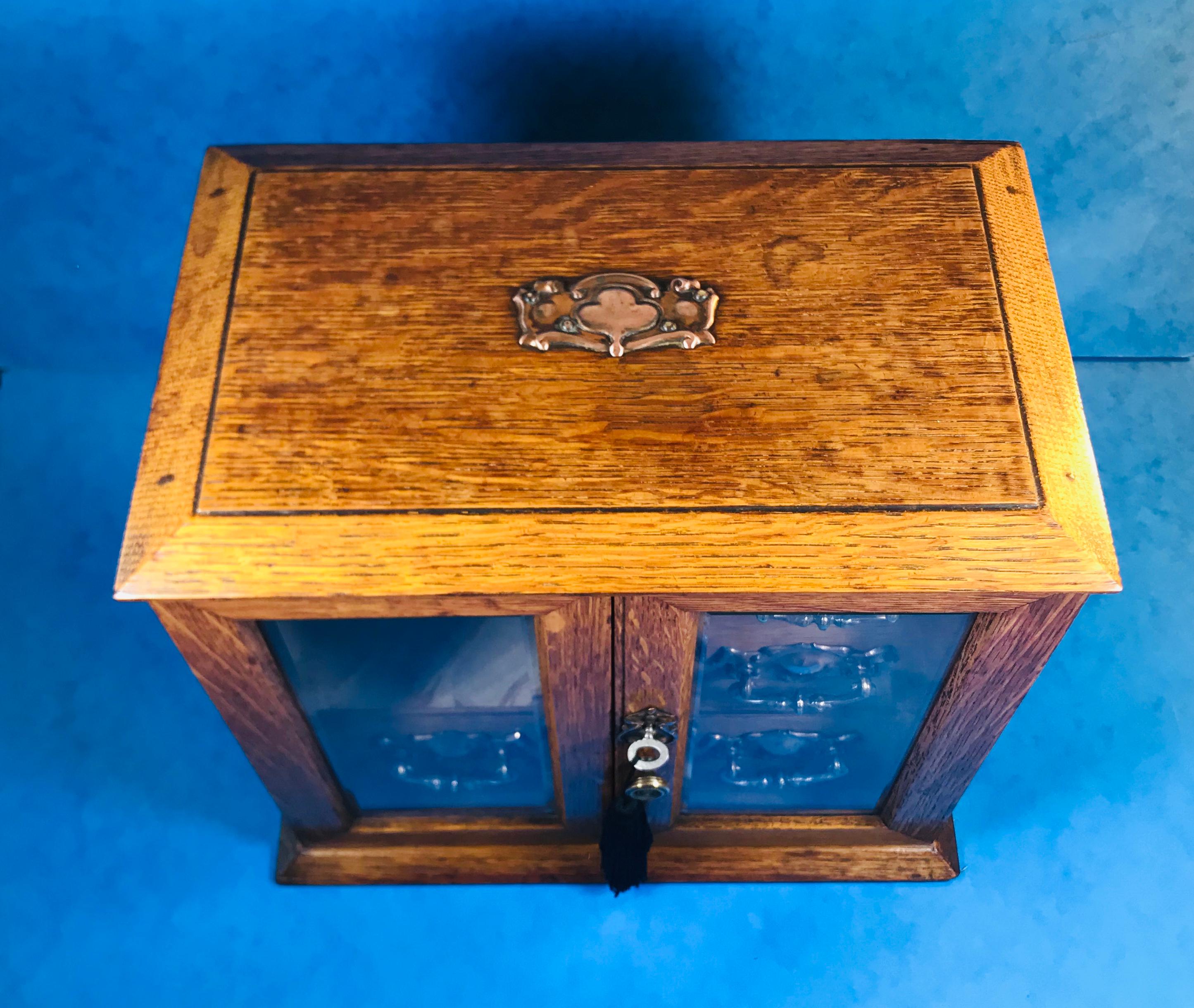 English Edwardian Oak Art Nouveau Jewelry Cabinet For Sale