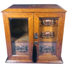 Antique Edwardian Oak Art Nouveau Jewelry Cabinet