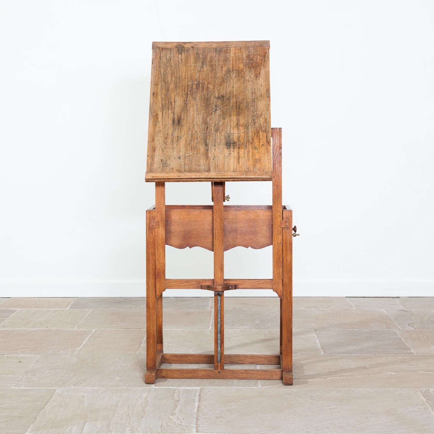 Early 20th Century Edwardian Oak Artists Table Incorporating Adjustable Easel