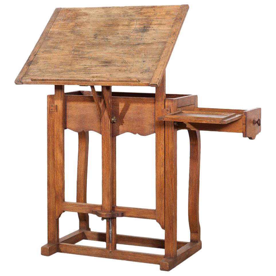 Edwardian Oak Artists Table Incorporating Adjustable Easel