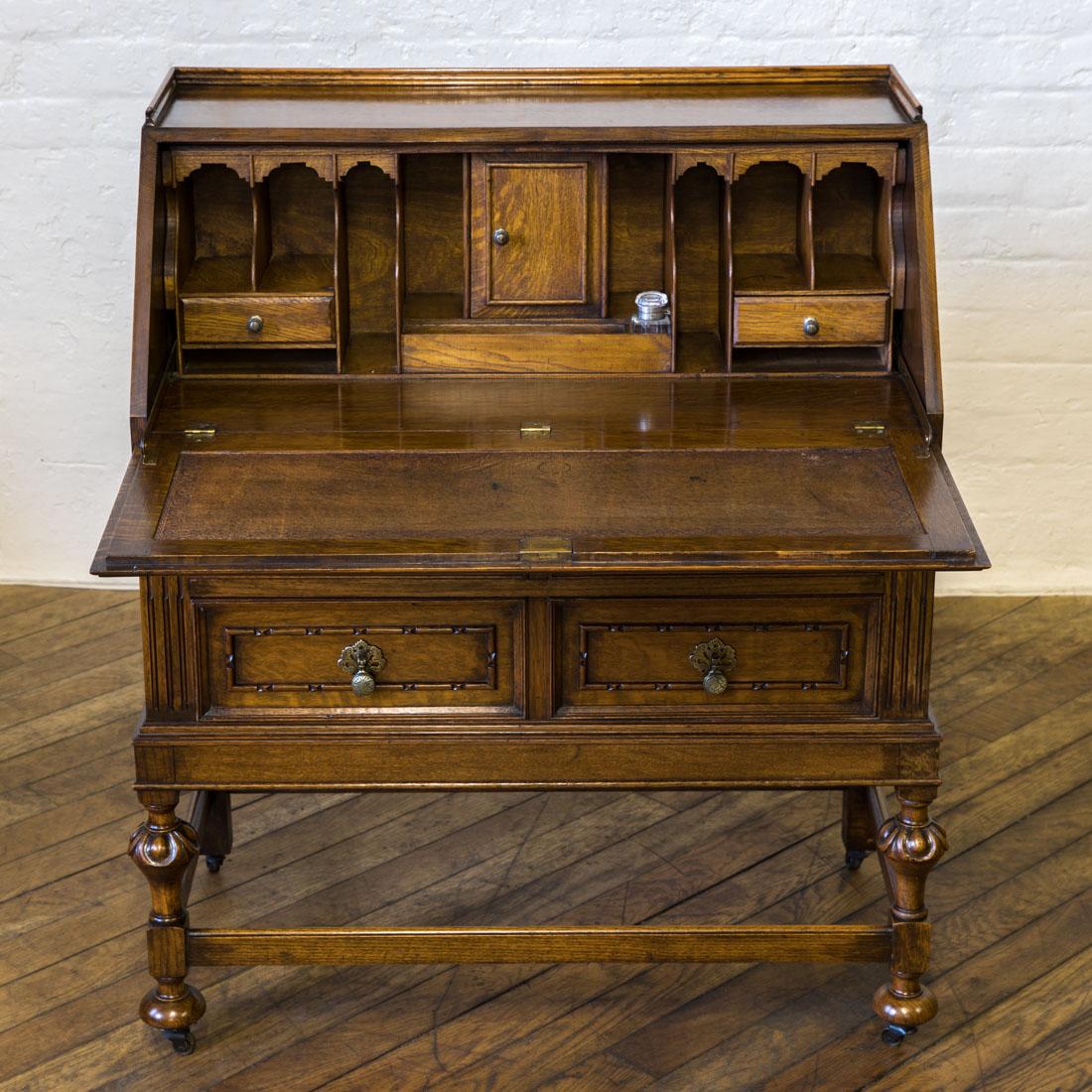 English Edwardian Oak Bureau