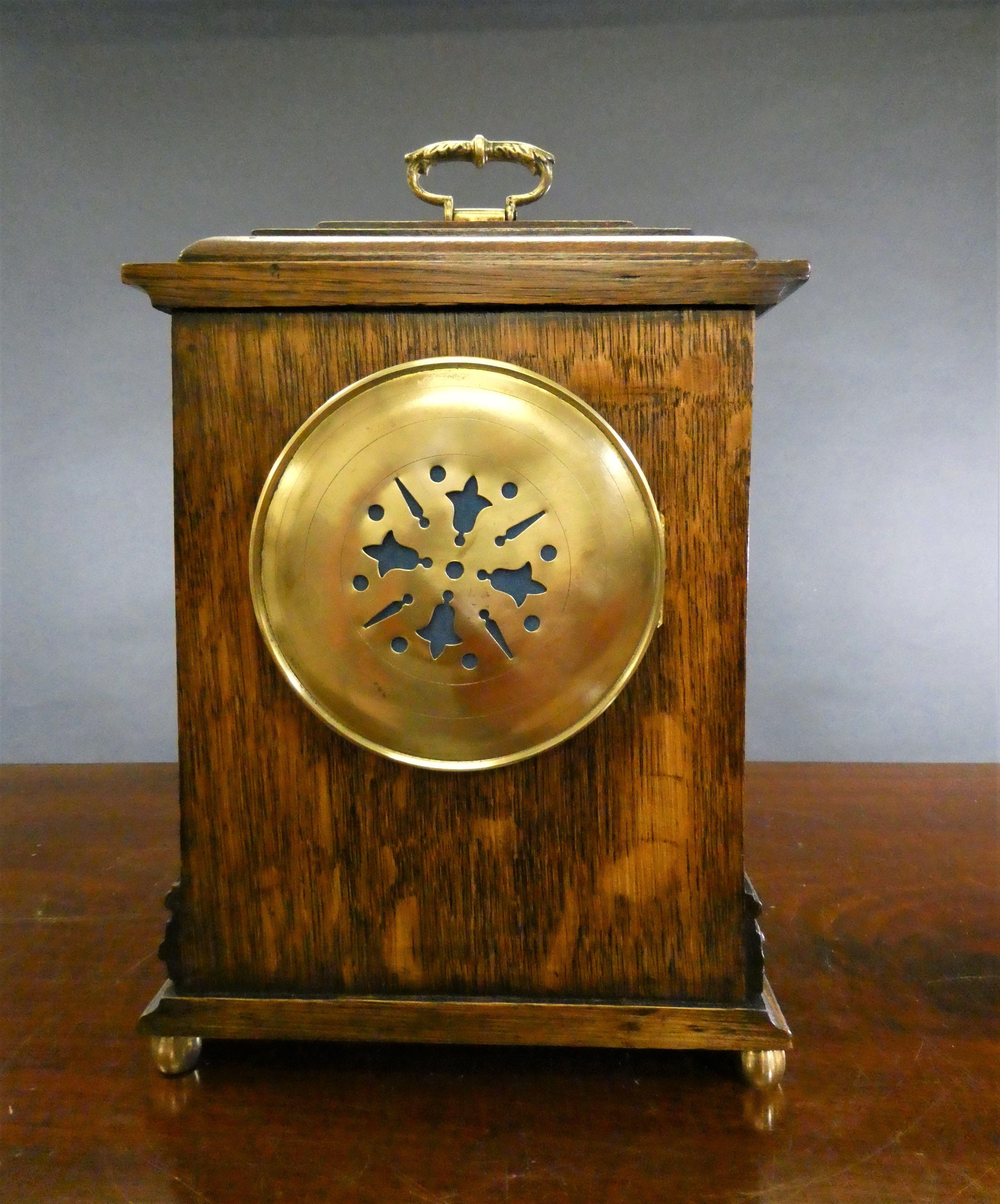 French Edwardian Oak Cased Mantel Clock For Sale