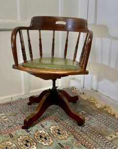Edwardian Oak Office Desk Chair, Smokers Bow