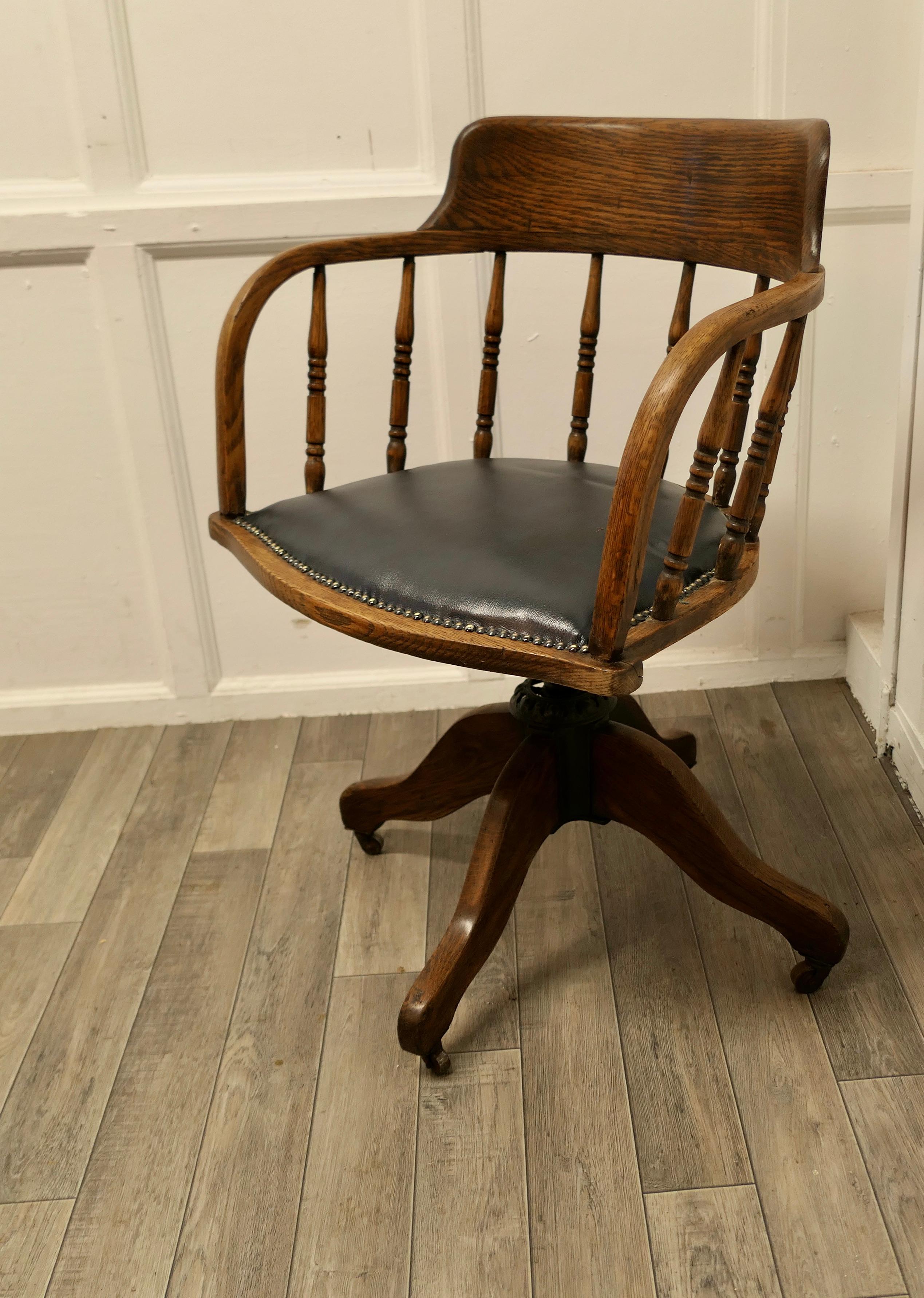 Early 20th Century Edwardian Oak Office Desk Chair, Smokers Bow