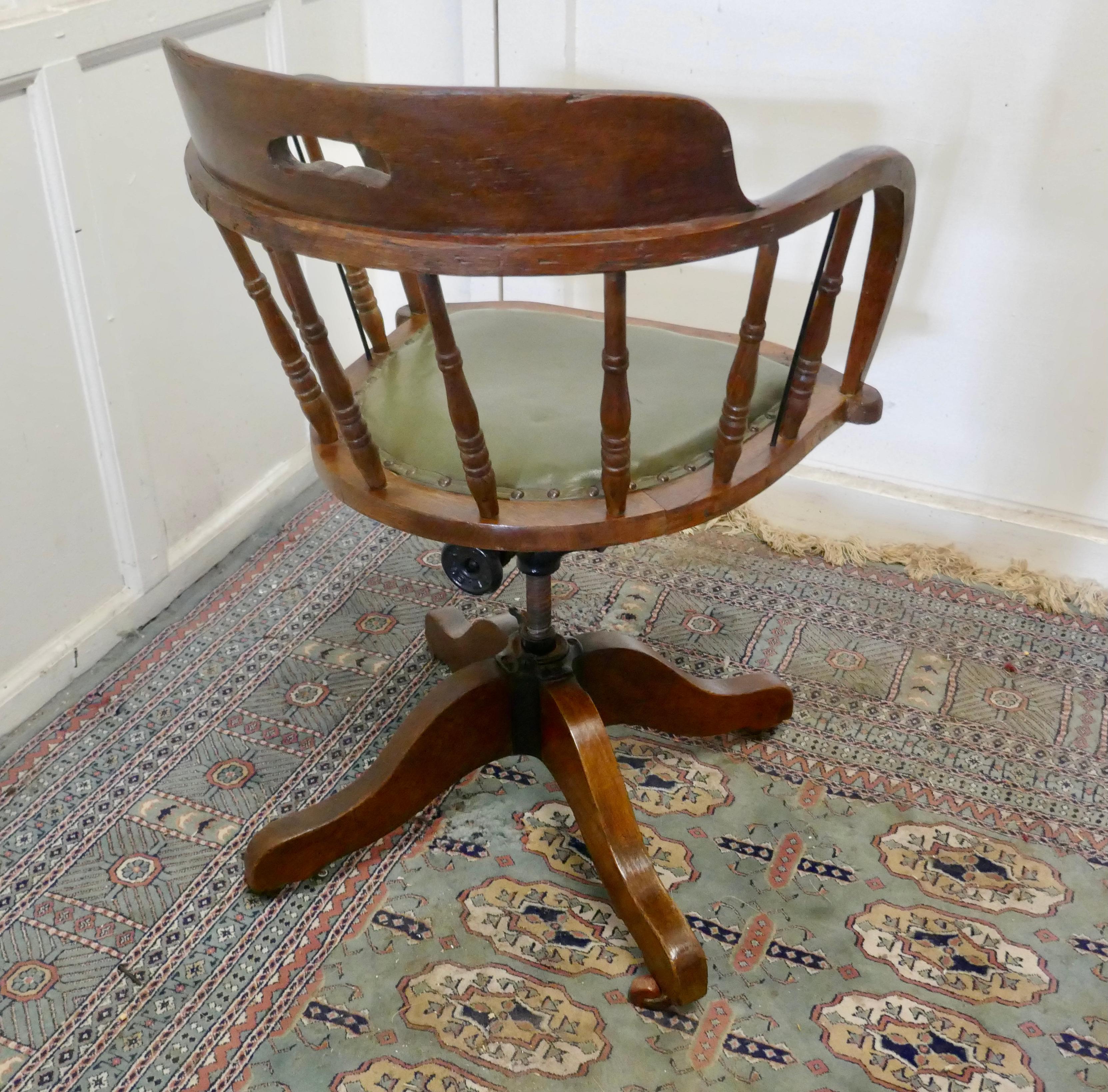 Edwardian Oak Office Desk Chair, Smokers Bow 1