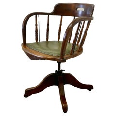 Edwardian Oak Office Desk Chair, Smokers Bow