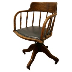 Antique Edwardian Oak Office Desk Chair, Smokers Bow