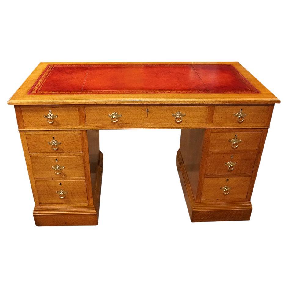 Edwardian Oak Pedestal Desk For Sale
