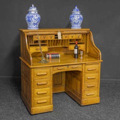Edwardian Oak Roll Top Desk by Lebus Desk Co