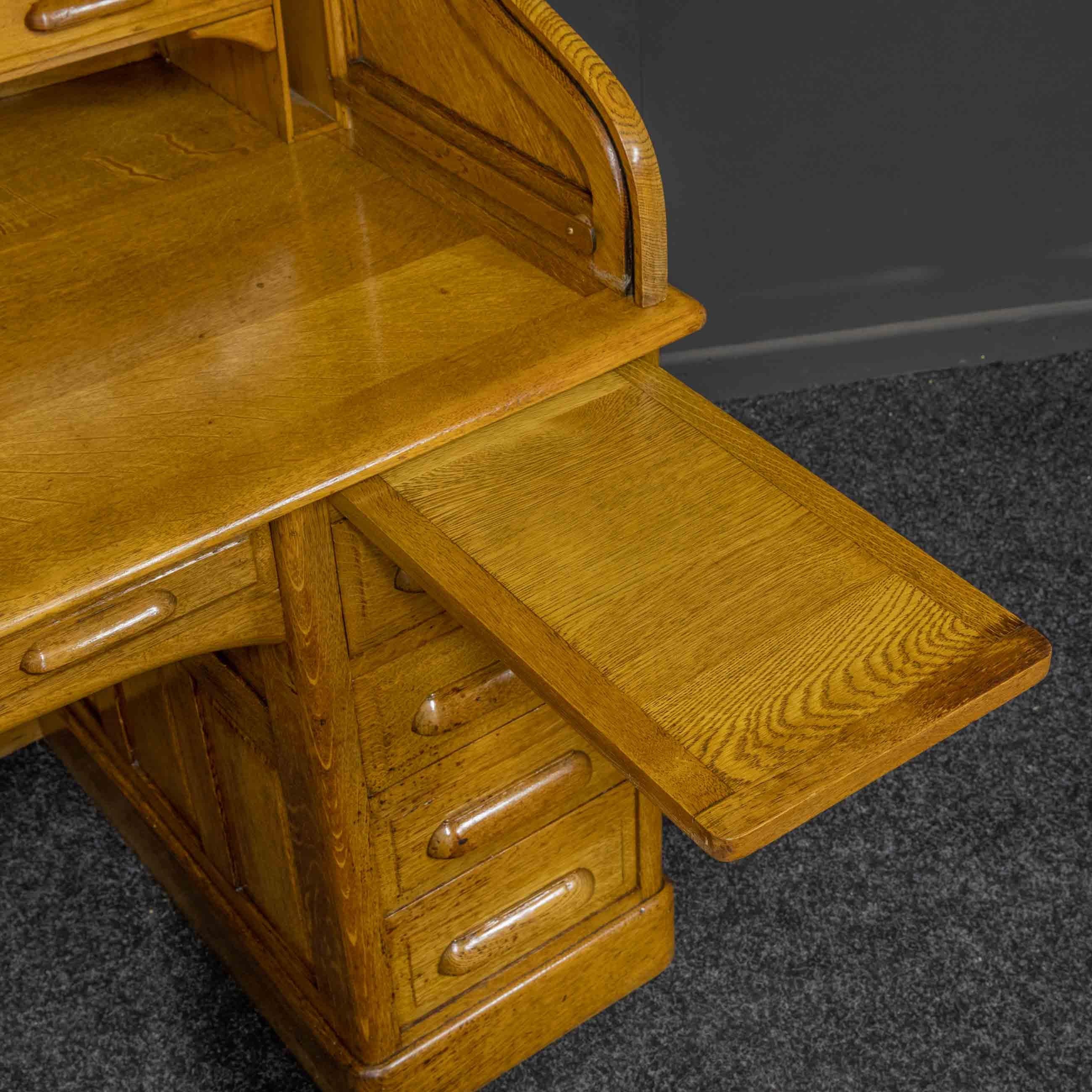 20th Century Edwardian Oak Roll Top Desk by Lebus Desk Co For Sale