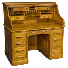 Antique Edwardian Oak Roll Top Desk by Lebus Desk Co