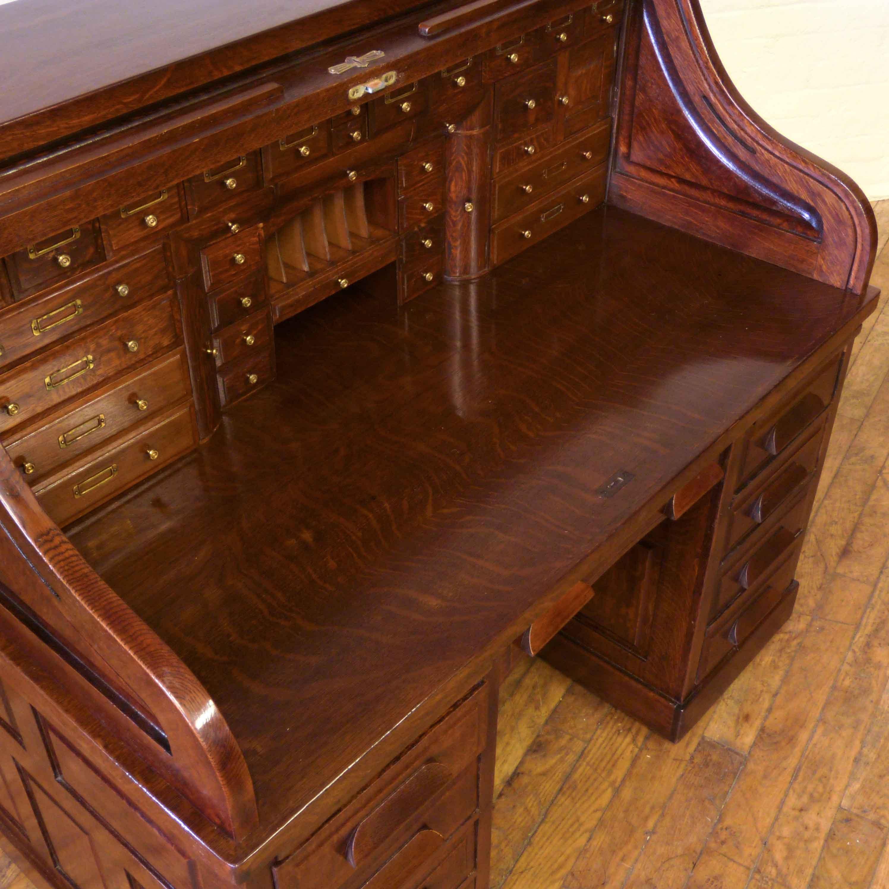 Edwardian Oak Roll Top Desk For Sale 7