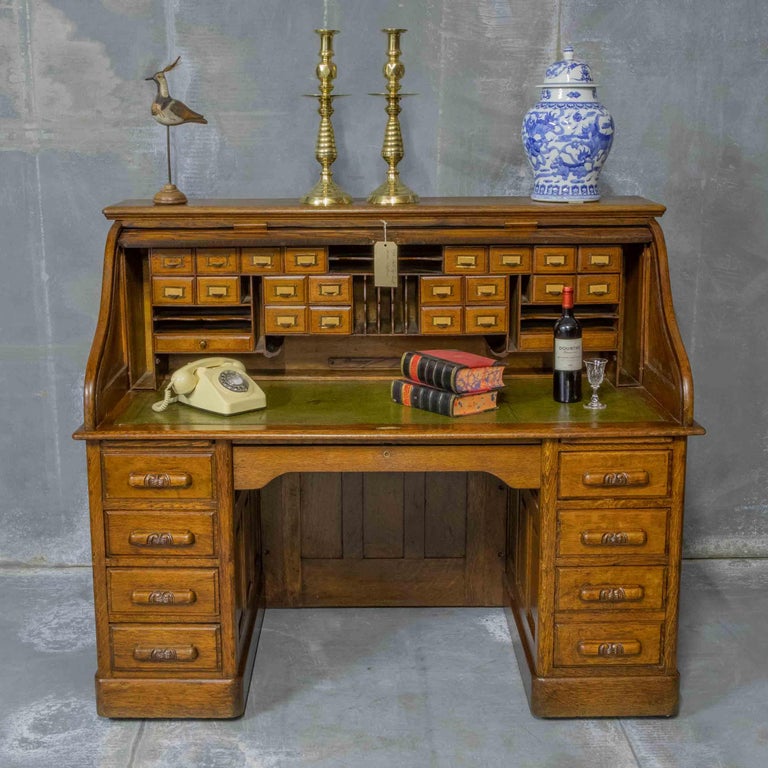 Edwardian Oak Roll Top Desk at 1stDibs
