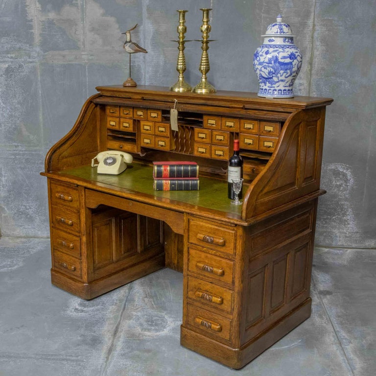 Edwardian Oak Roll Top Desk at 1stDibs