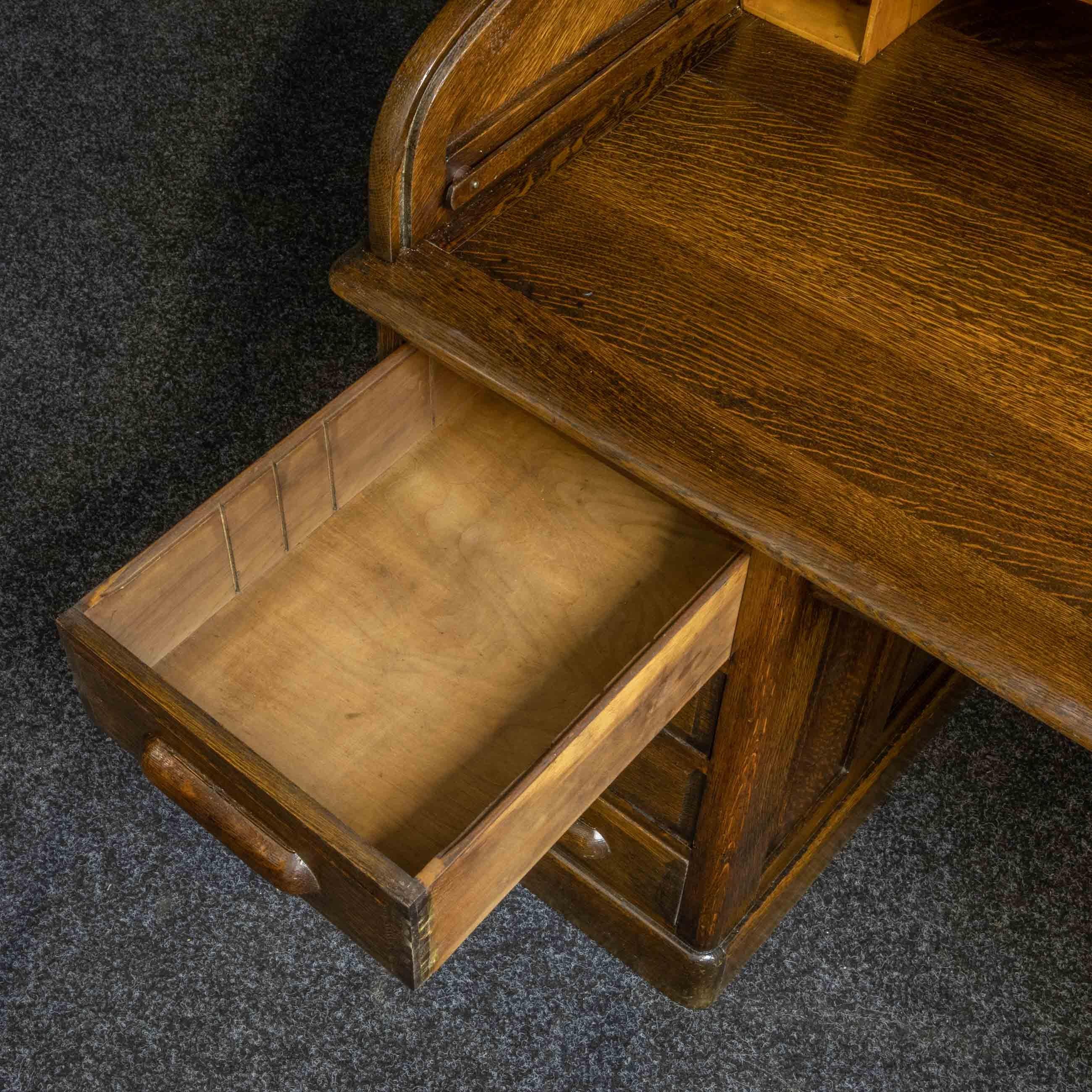 British Edwardian Oak Roll Top Desk For Sale