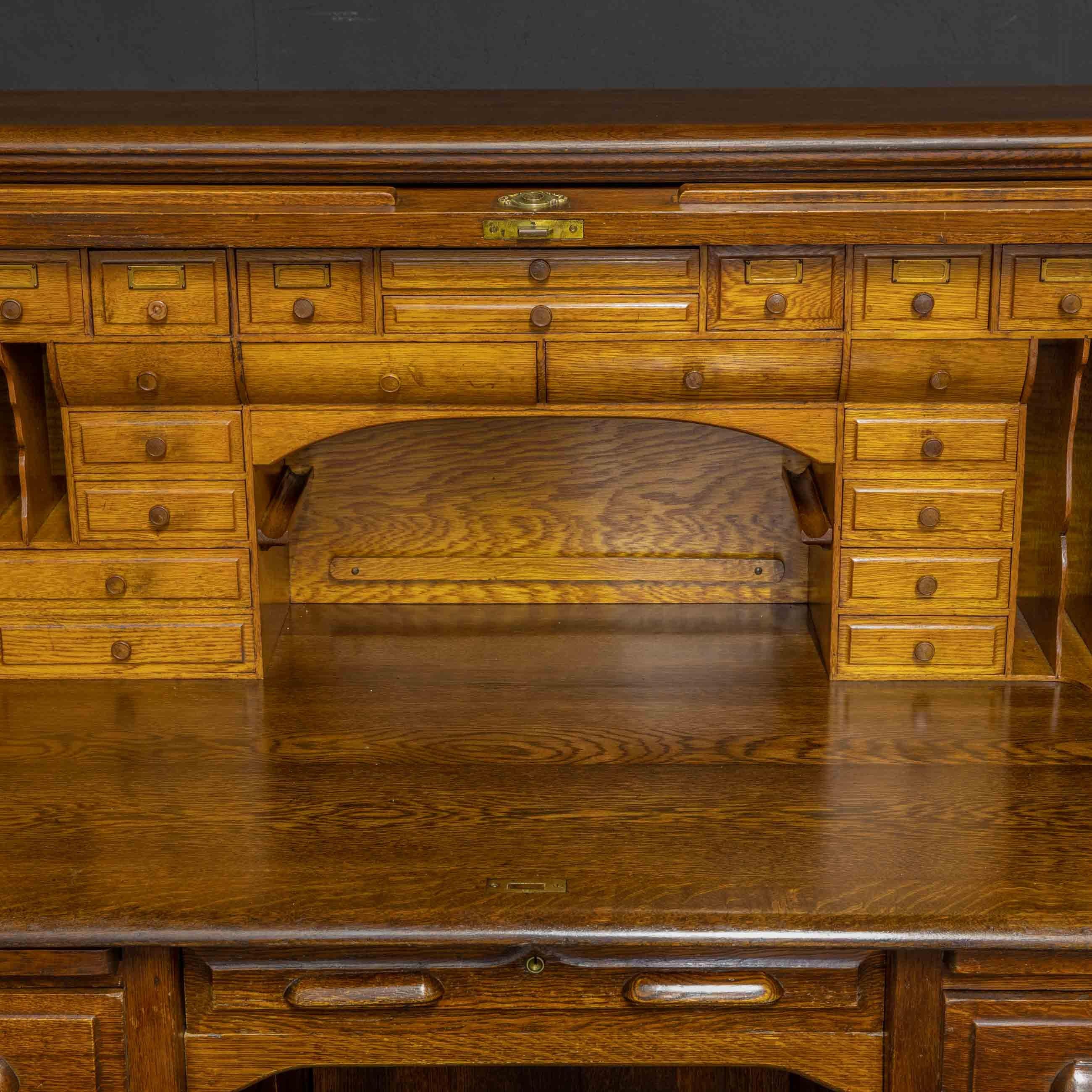 British Edwardian Oak Roll Top Desk For Sale