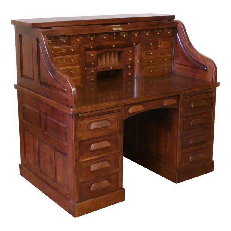 Edwardian Oak Roll Top Desk For At, Best Finish For Oak Desktop