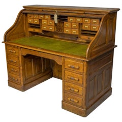 Antique Edwardian Oak Roll Top Desk