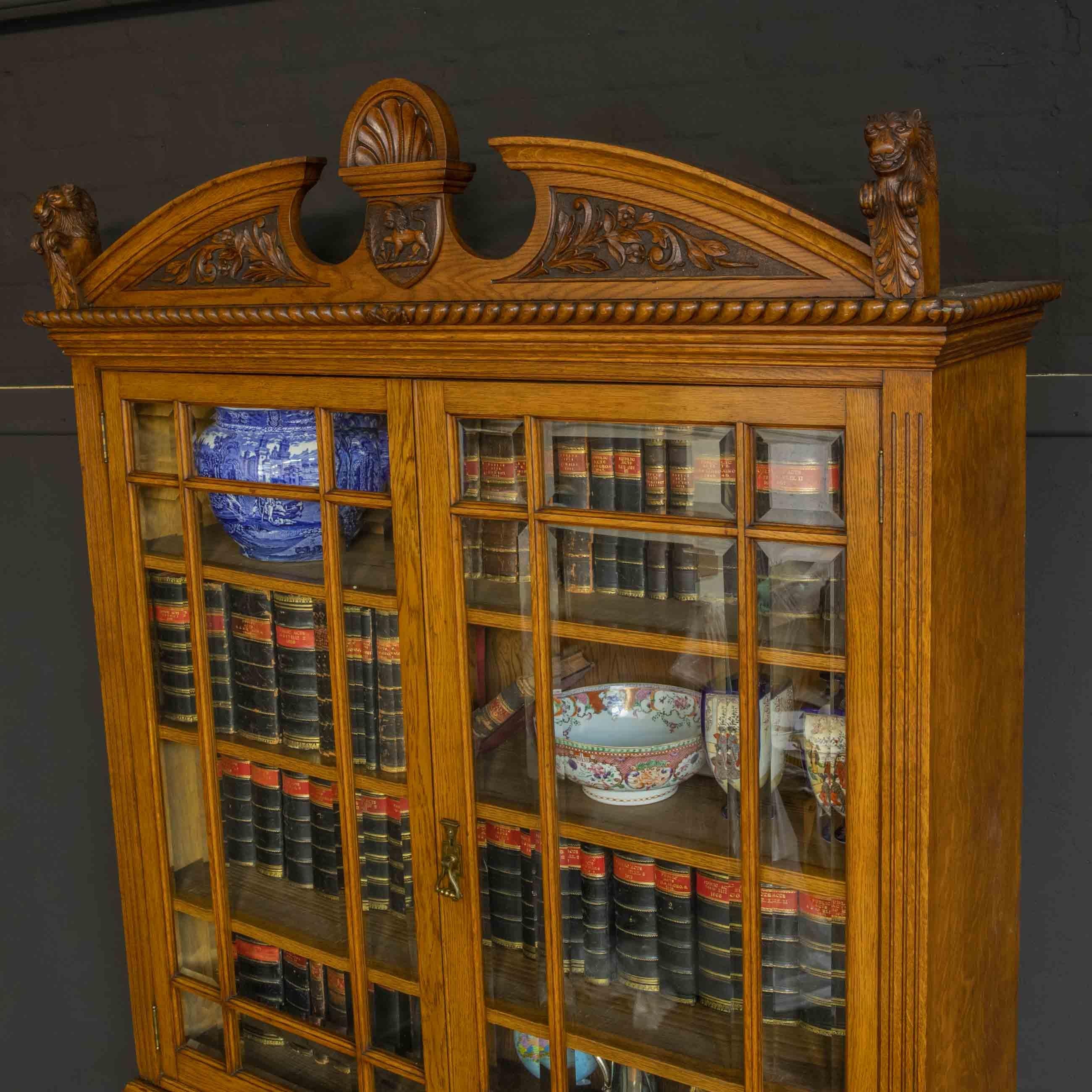 Edwardian Oak Secretaire Bookcase For Sale 3