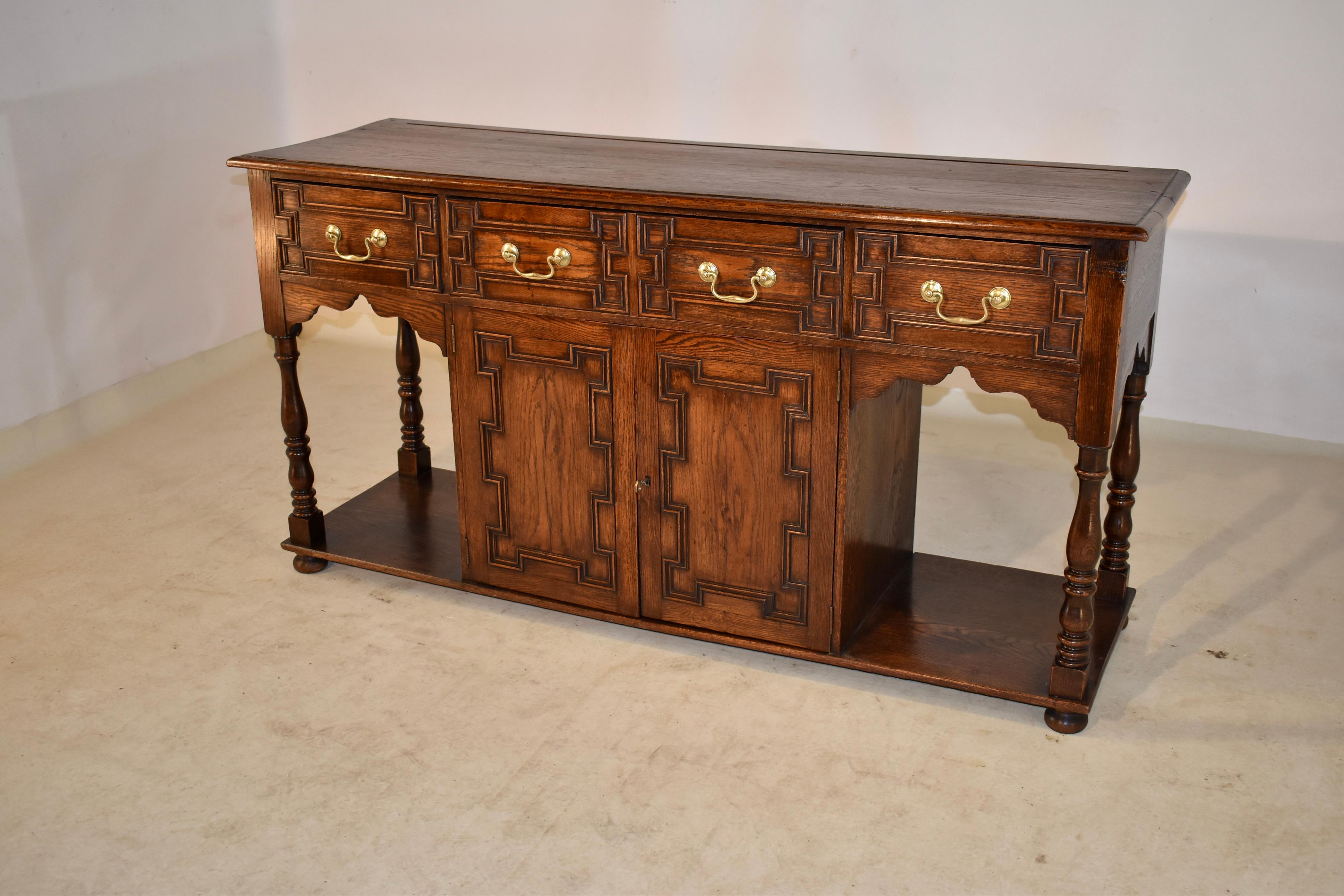 Early 20th Century Edwardian Oak Server with Side Shelves, C. 1910 For Sale