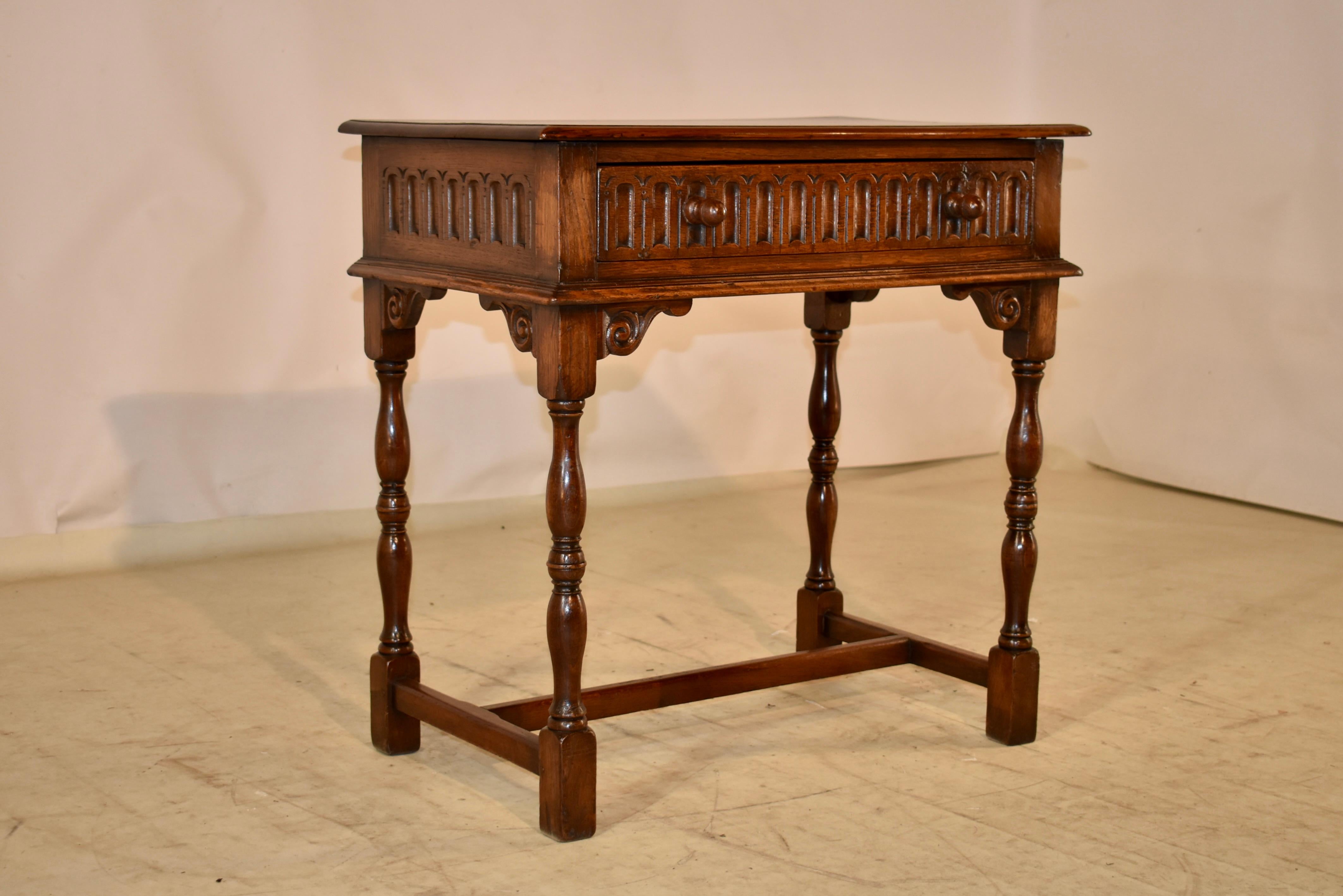Hand-Carved Edwardian Oak Side Table, C. 1900 For Sale