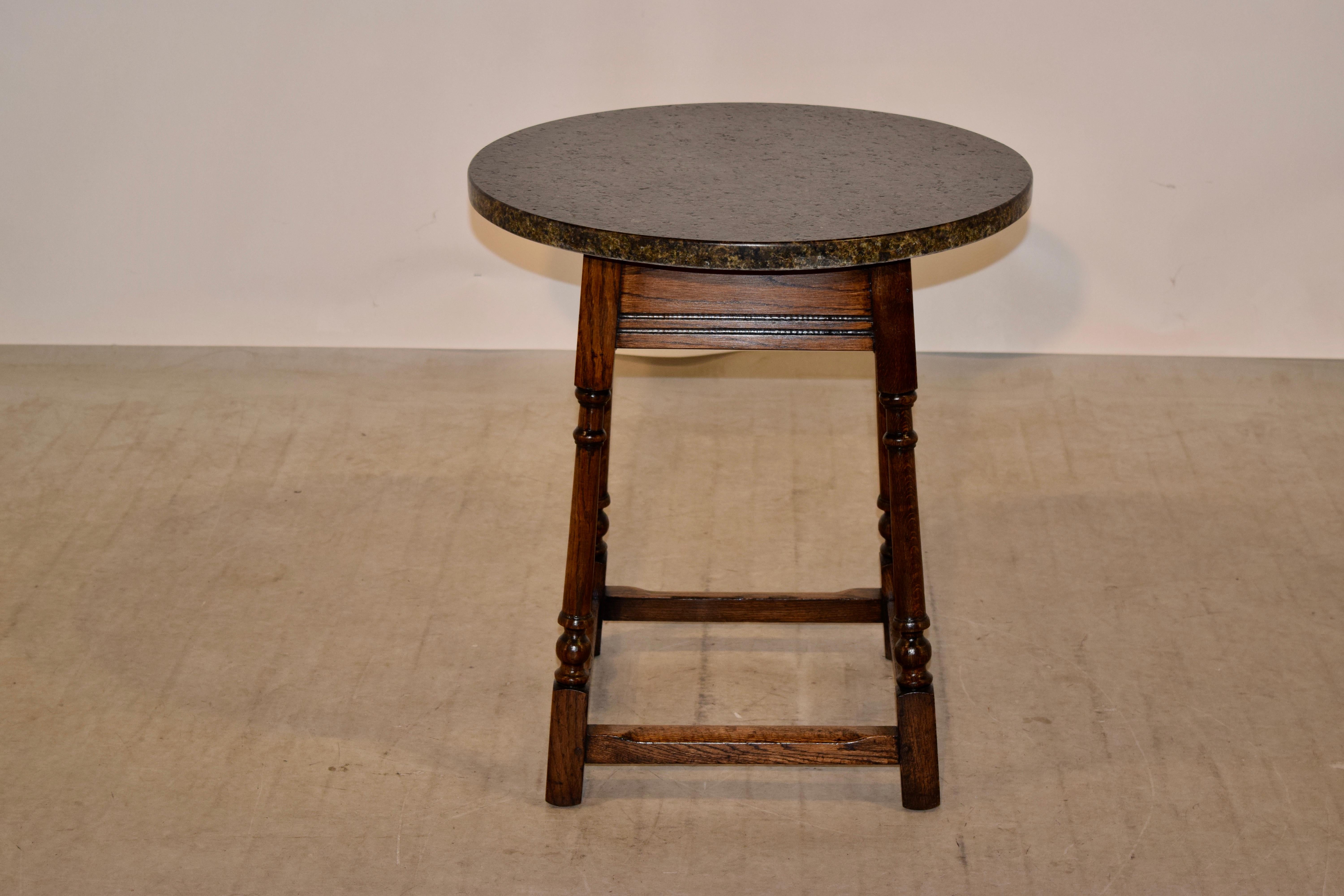 English Edwardian Oak Side Table with Marble Top