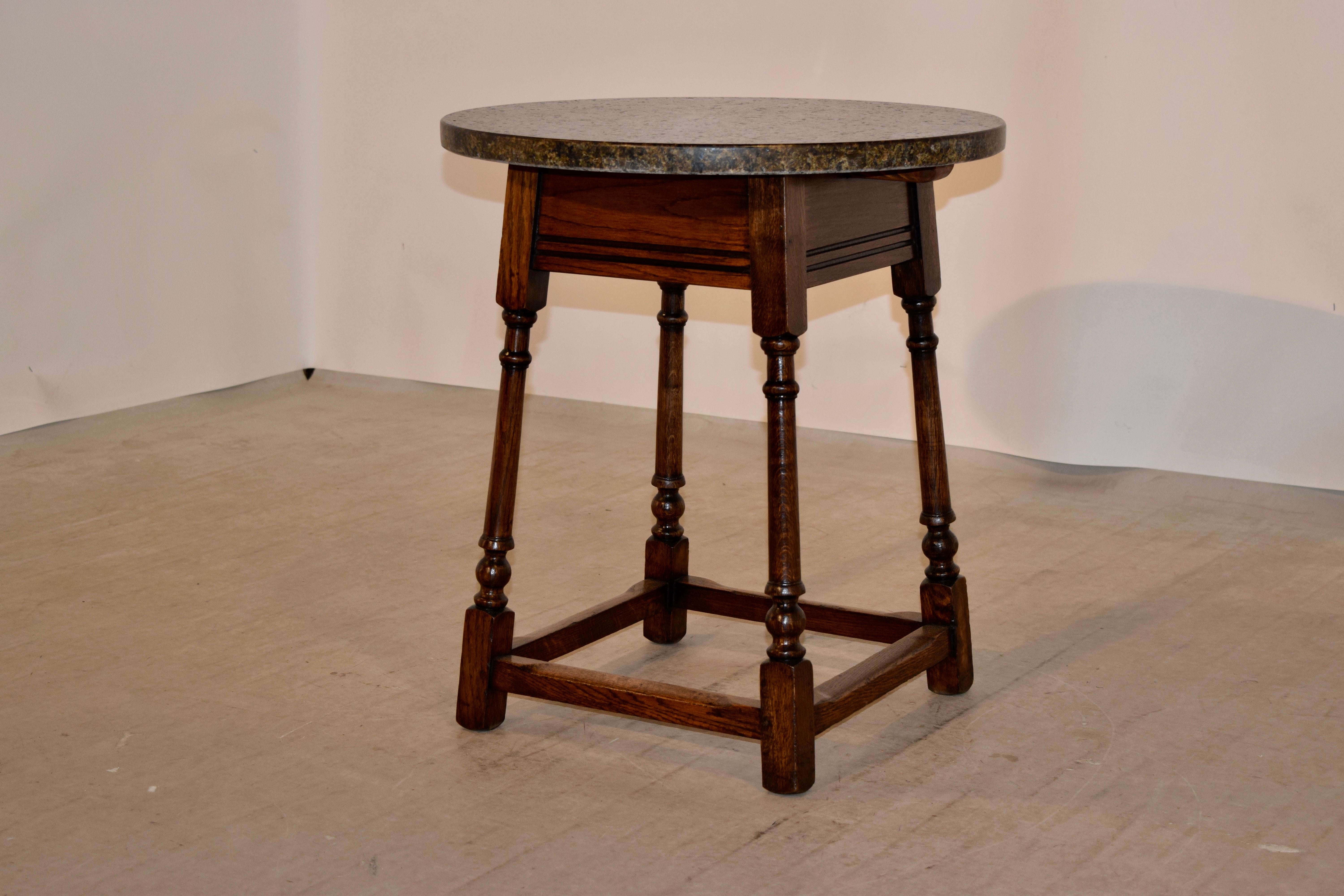 Early 20th Century Edwardian Oak Side Table with Marble Top