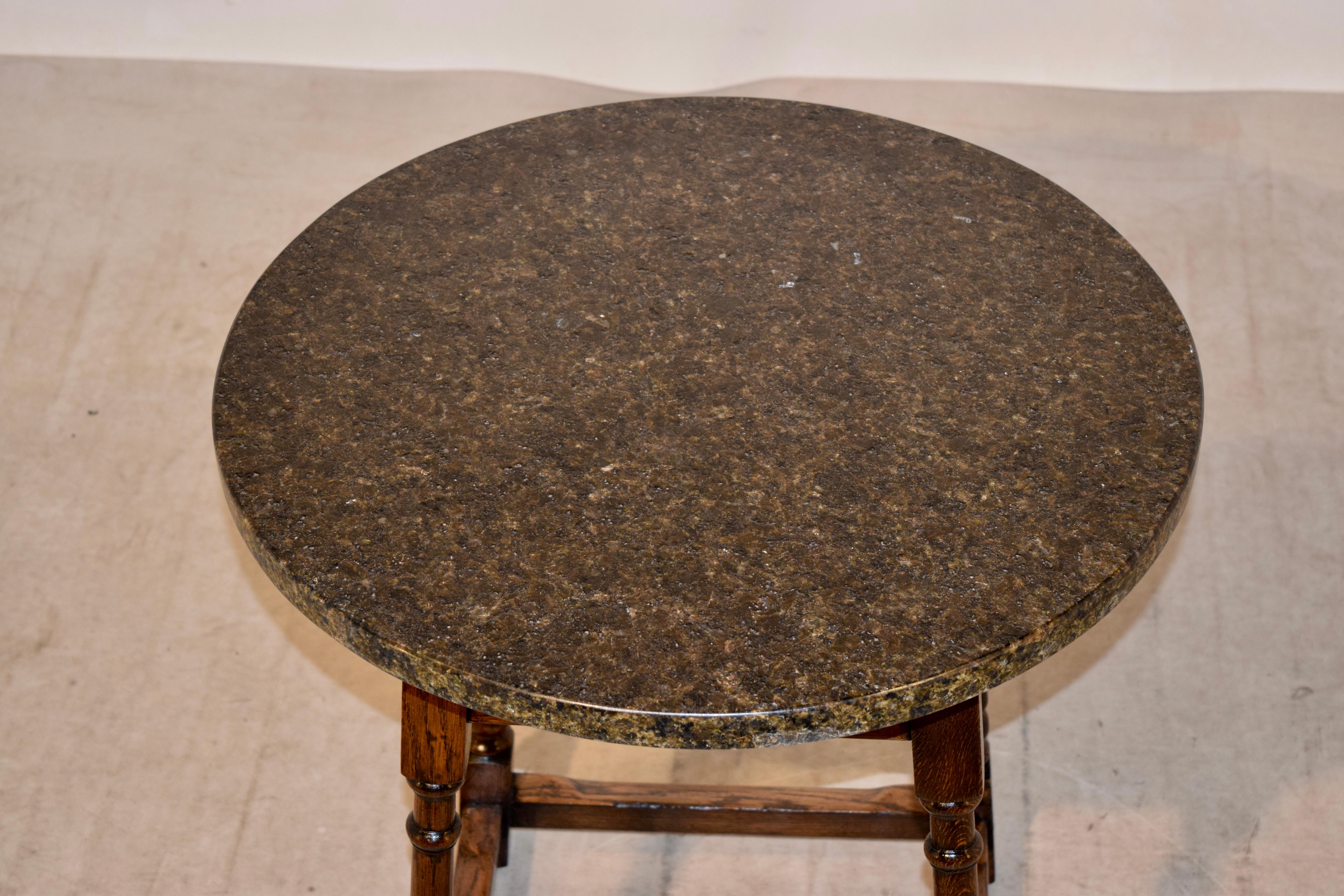 Edwardian Oak Side Table with Marble Top 2