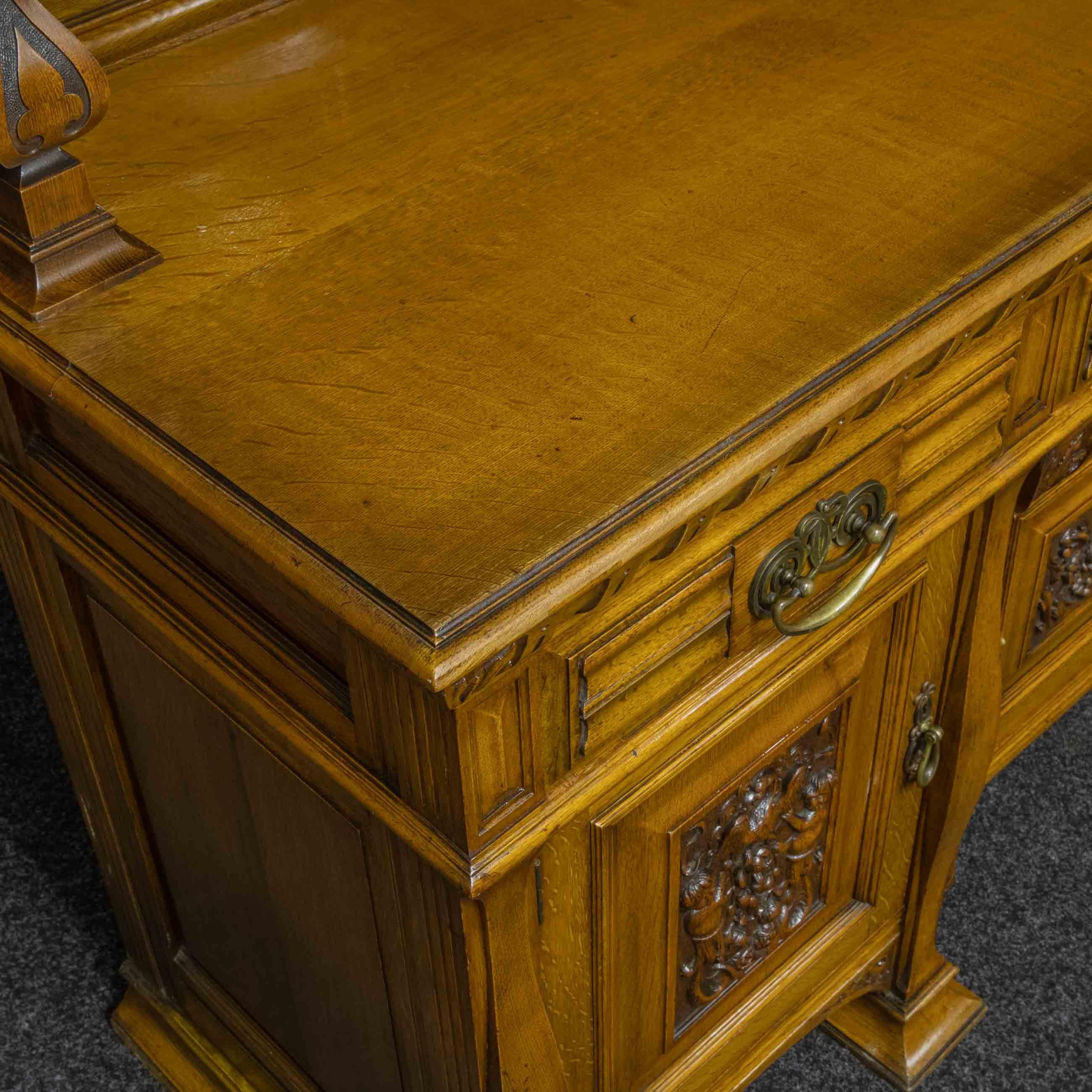 Edwardian Oak Sideboard by J. Cambell & Co Cabinet Makers Glasgow For Sale 9