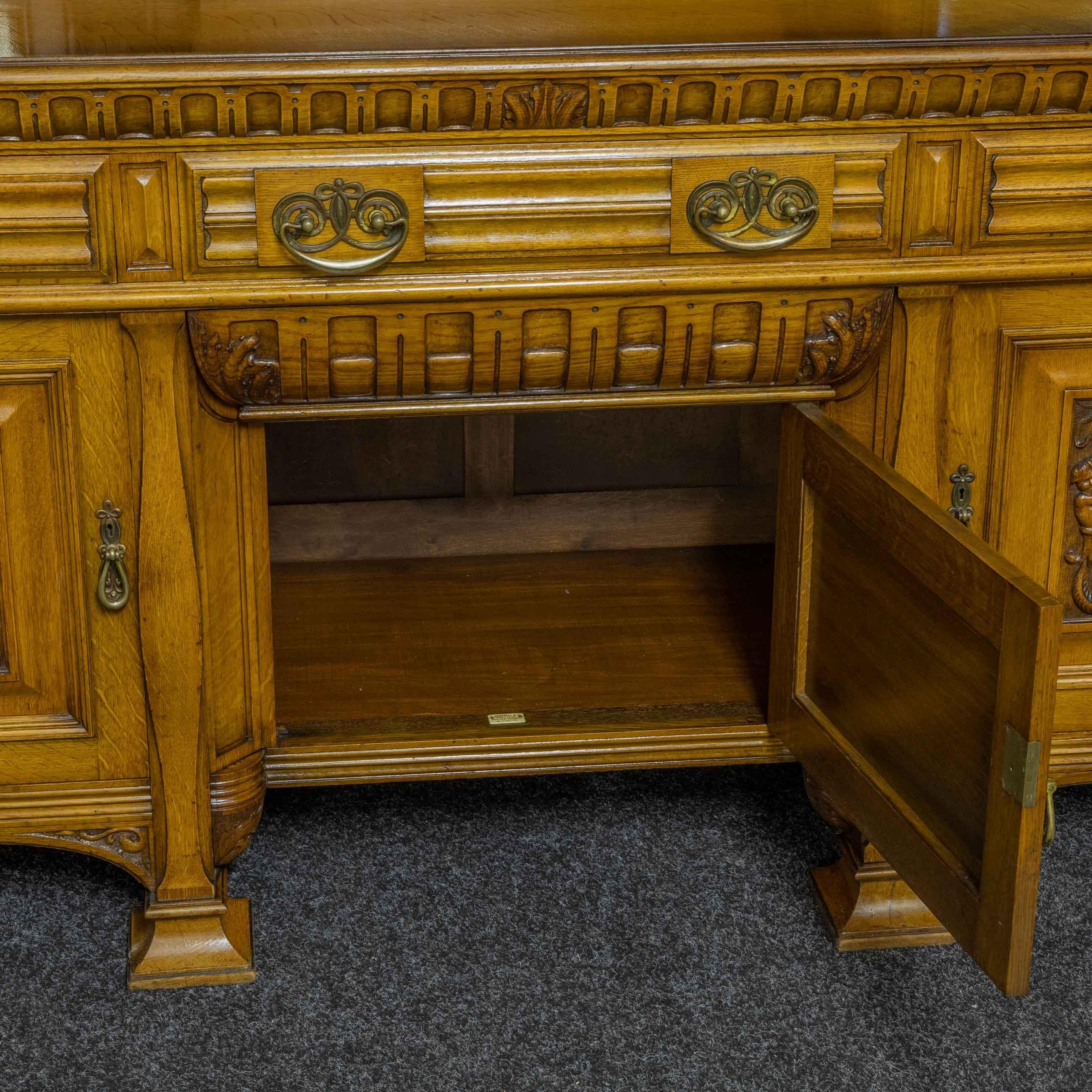 Edwardian Oak Sideboard by J. Cambell & Co Cabinet Makers Glasgow For Sale 12
