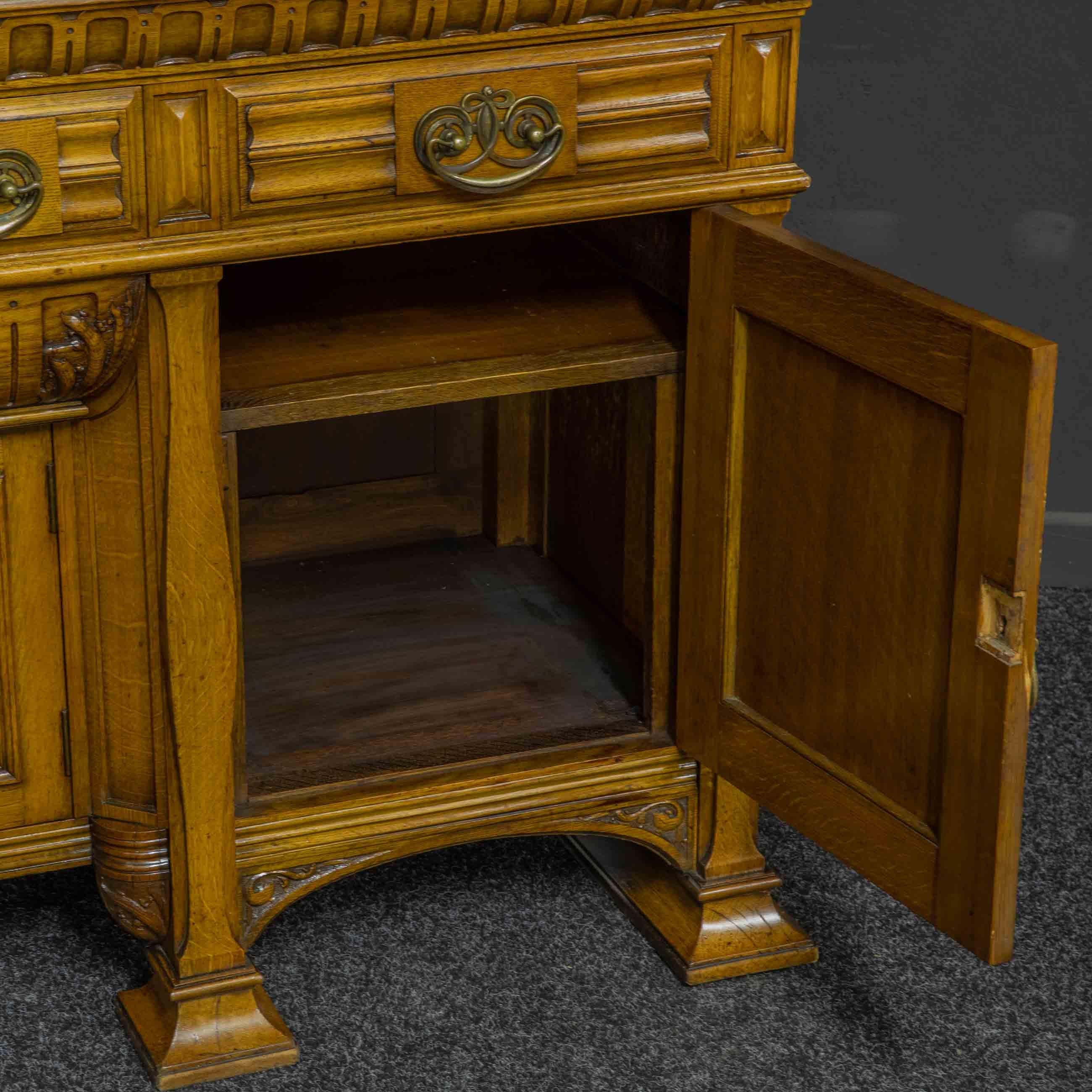 Edwardian Oak Sideboard by J. Cambell & Co Cabinet Makers Glasgow For Sale 13