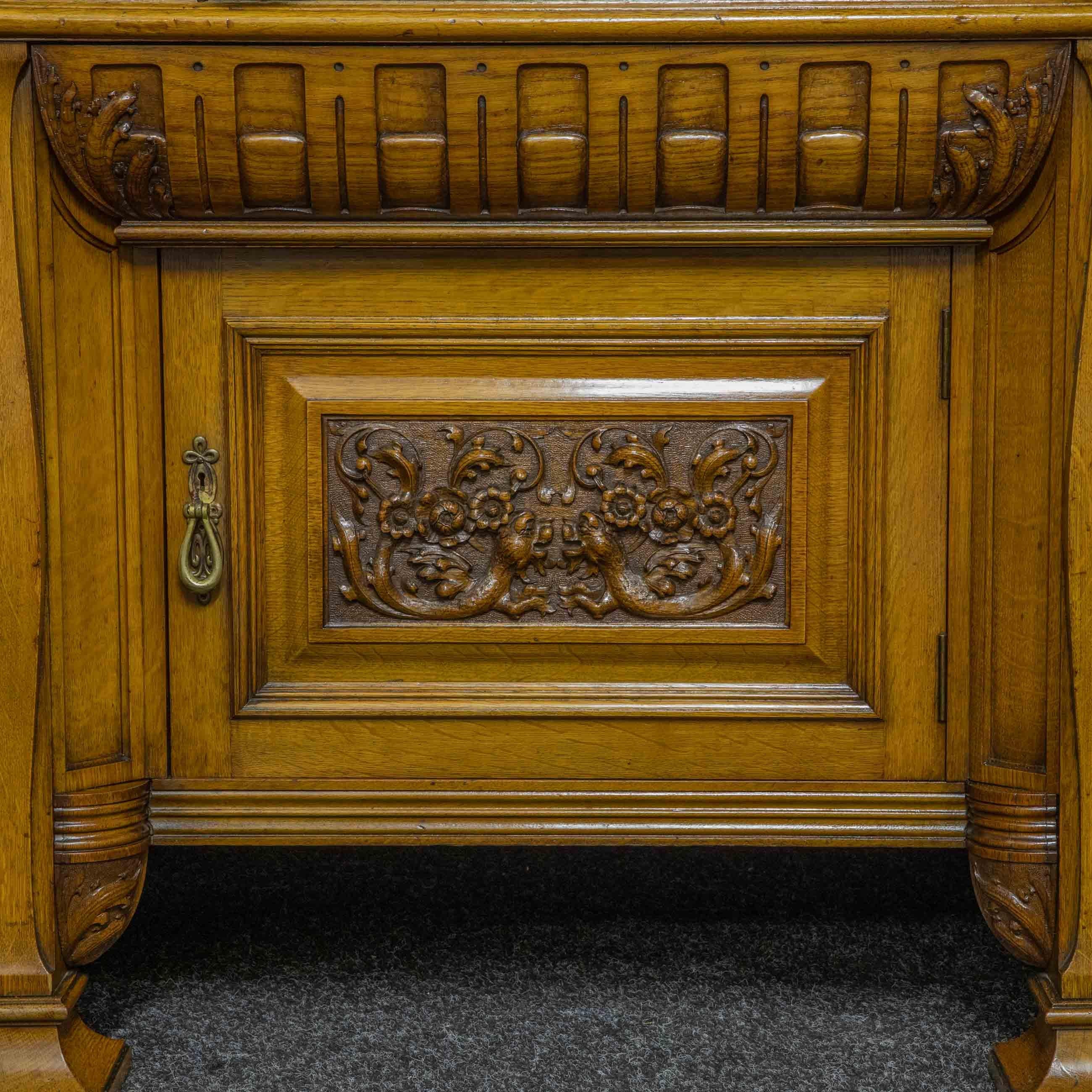 Scottish Edwardian Oak Sideboard by J. Cambell & Co Cabinet Makers Glasgow For Sale