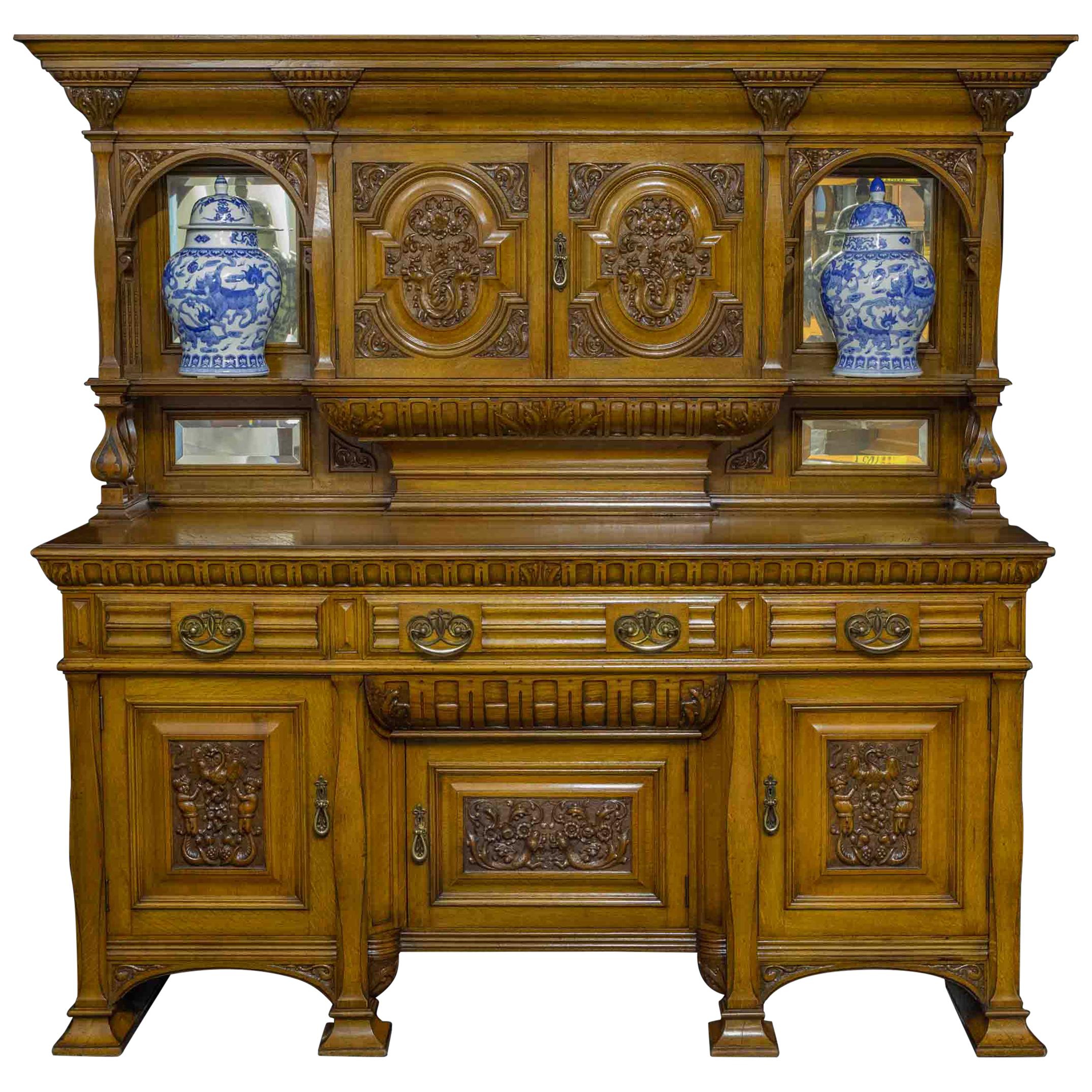 Edwardian Oak Sideboard by J. Cambell & Co Cabinet Makers Glasgow For Sale