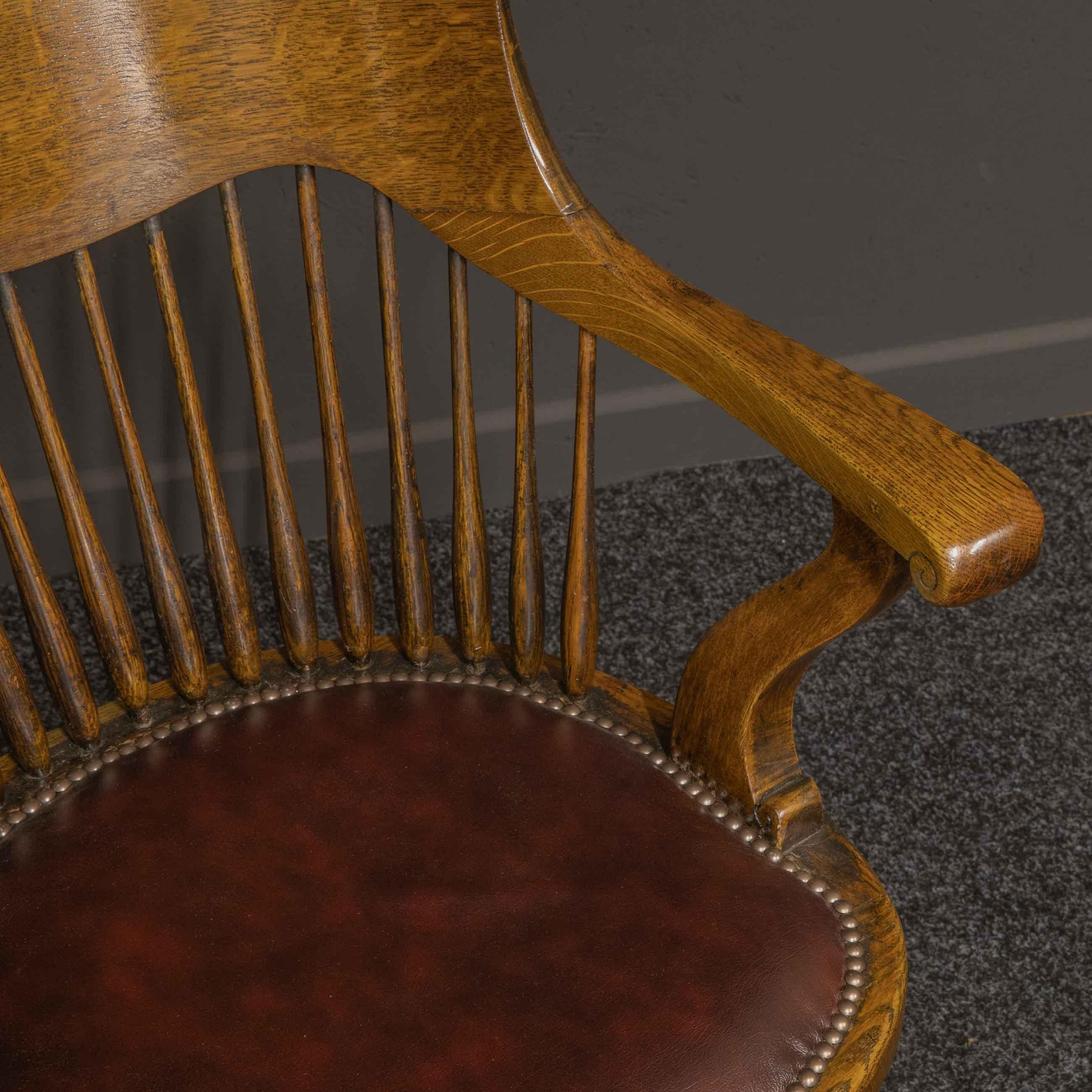 Brass Edwardian Oak Swivel Chair