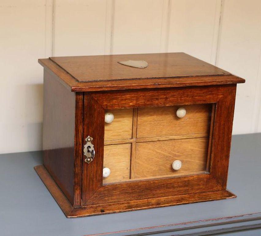 British Edwardian Oak Table Top Collectors Box For Sale