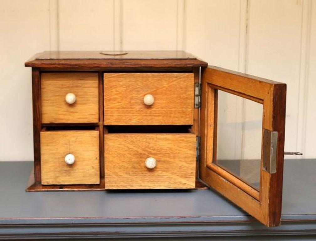 20th Century Edwardian Oak Table Top Collectors Box For Sale