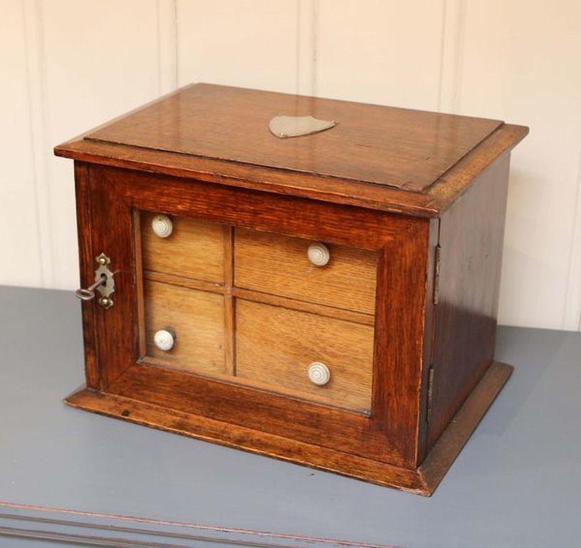 Edwardian Oak Table Top Collectors Box For Sale 1