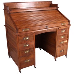 Edwardian Oak Tambour Desk, circa 1910 Antique Edwardian Oak Tambour Desk, circa 1910
