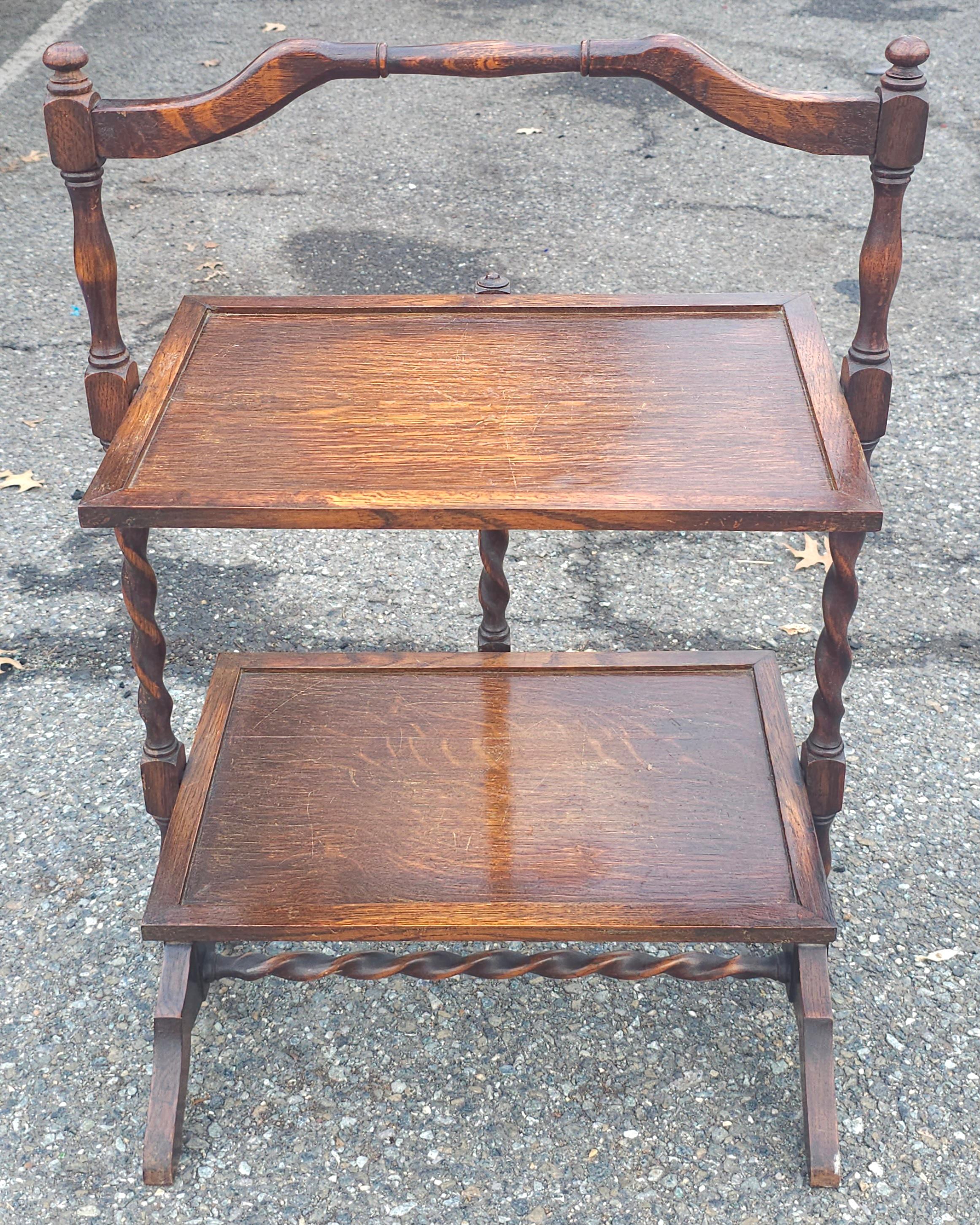 American Edwardian Oak Tiered Barley Twist Free Standing Folding Etagere, C. 1900 For Sale