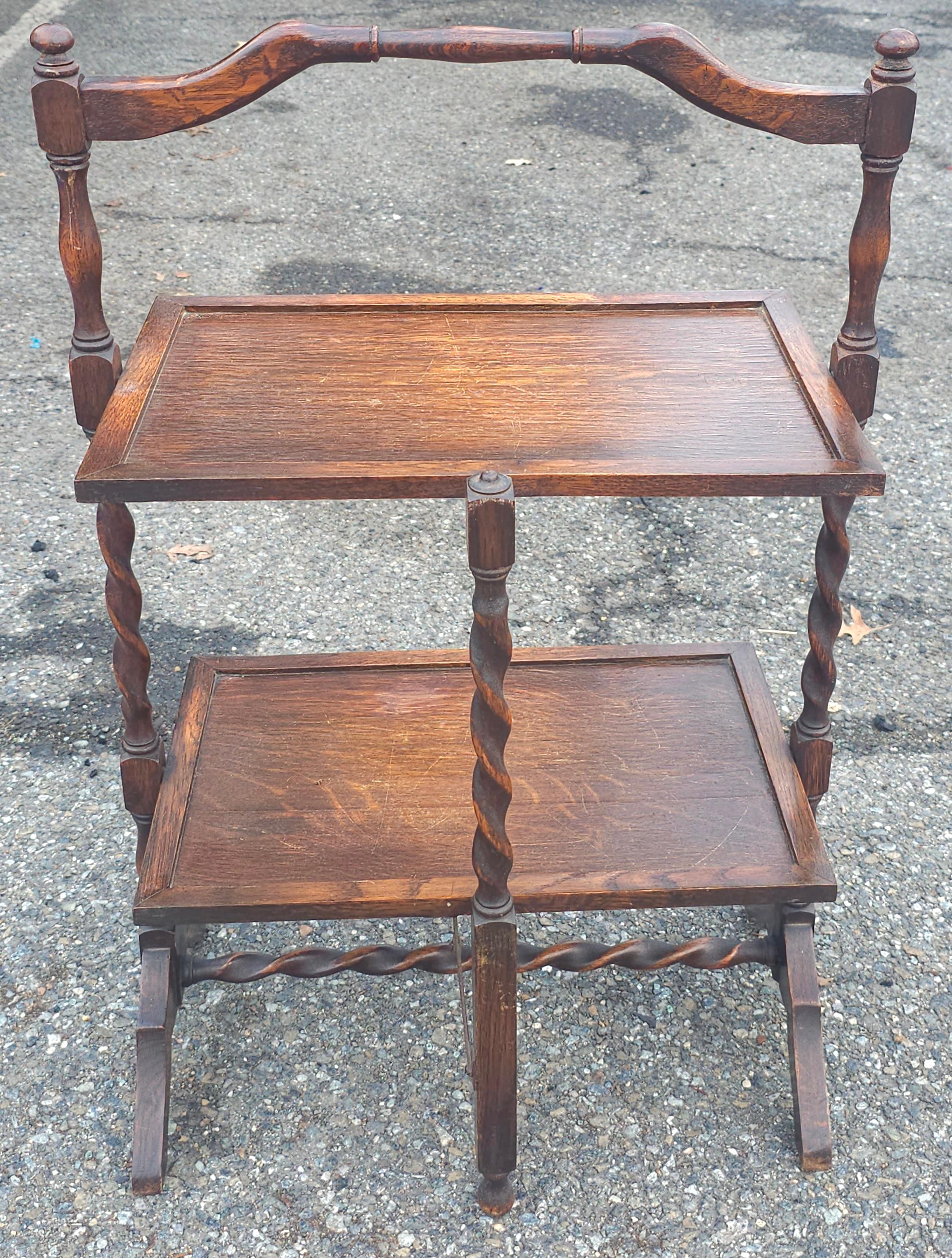 Other Edwardian Oak Tiered Barley Twist Free Standing Folding Etagere, C. 1900 For Sale