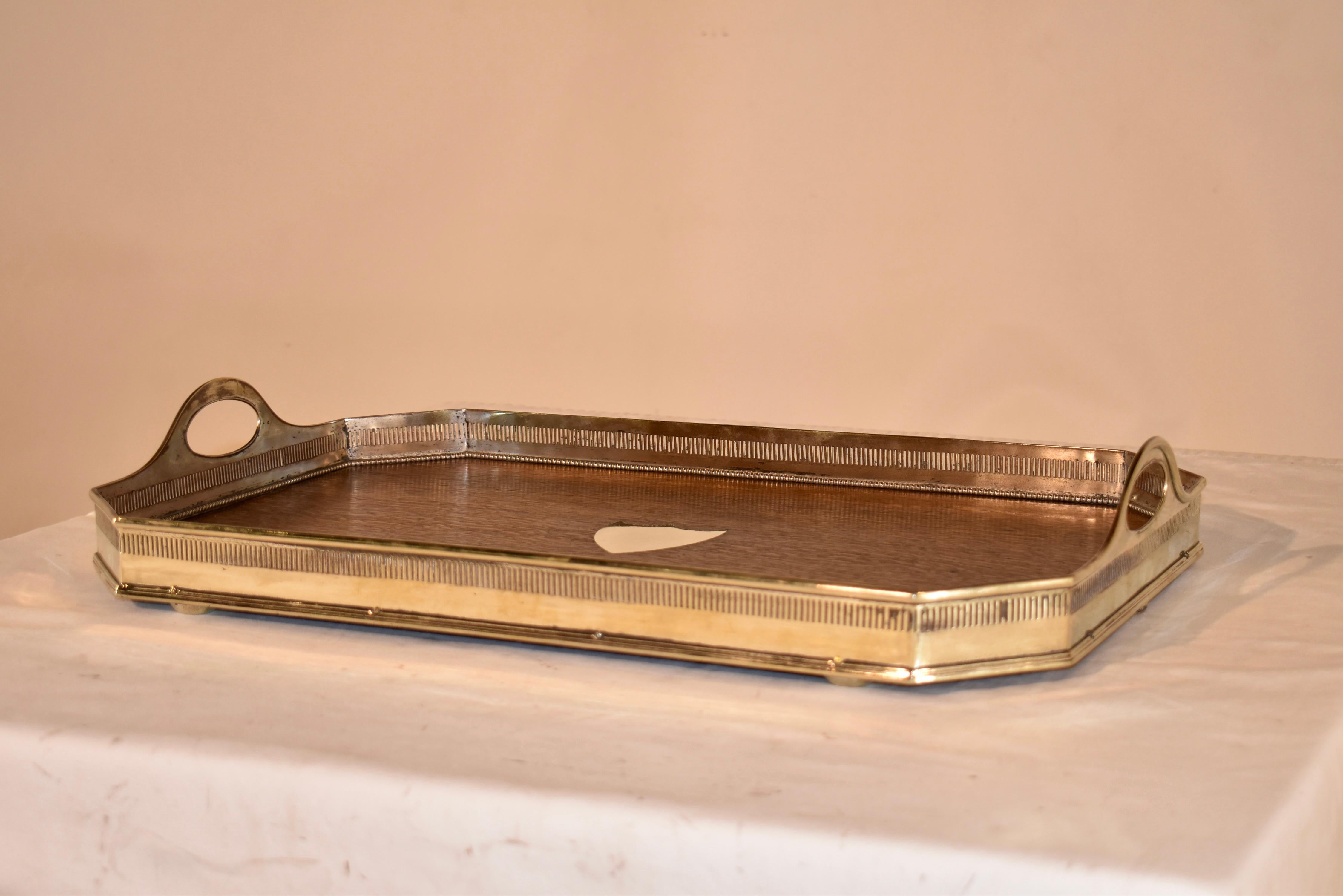 Early 20th Century Edwardian Oak Tray with Silver-Plated Gallery, Circa 1900 For Sale