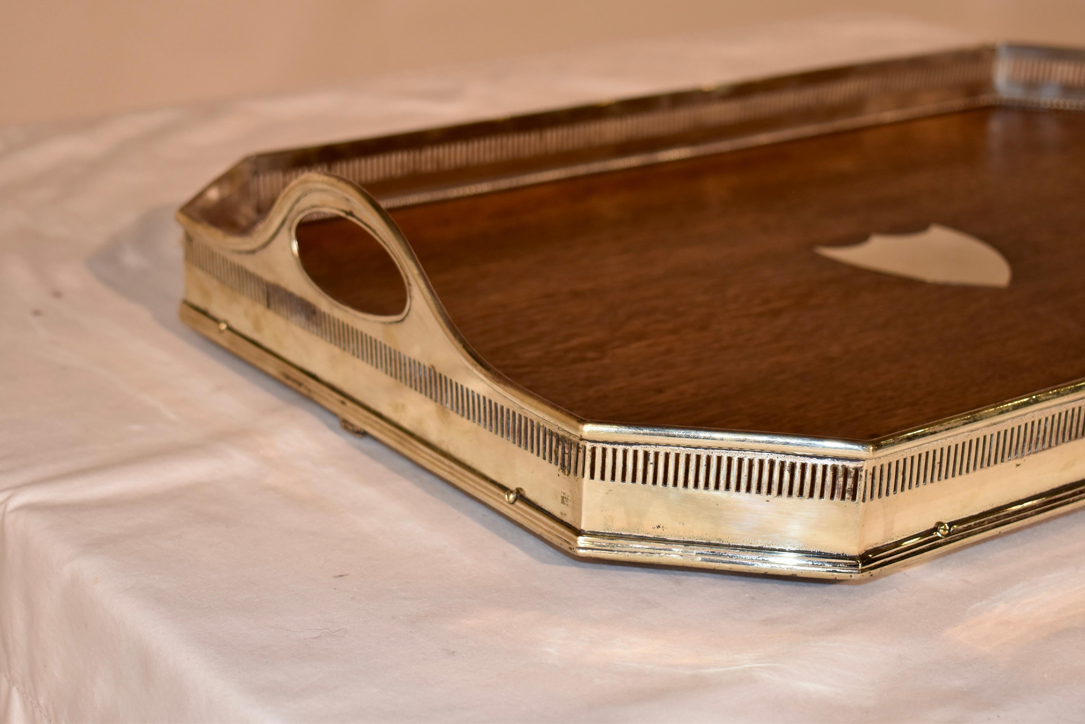 Edwardian Oak Tray with Silver-Plated Gallery, Circa 1900 For Sale 1