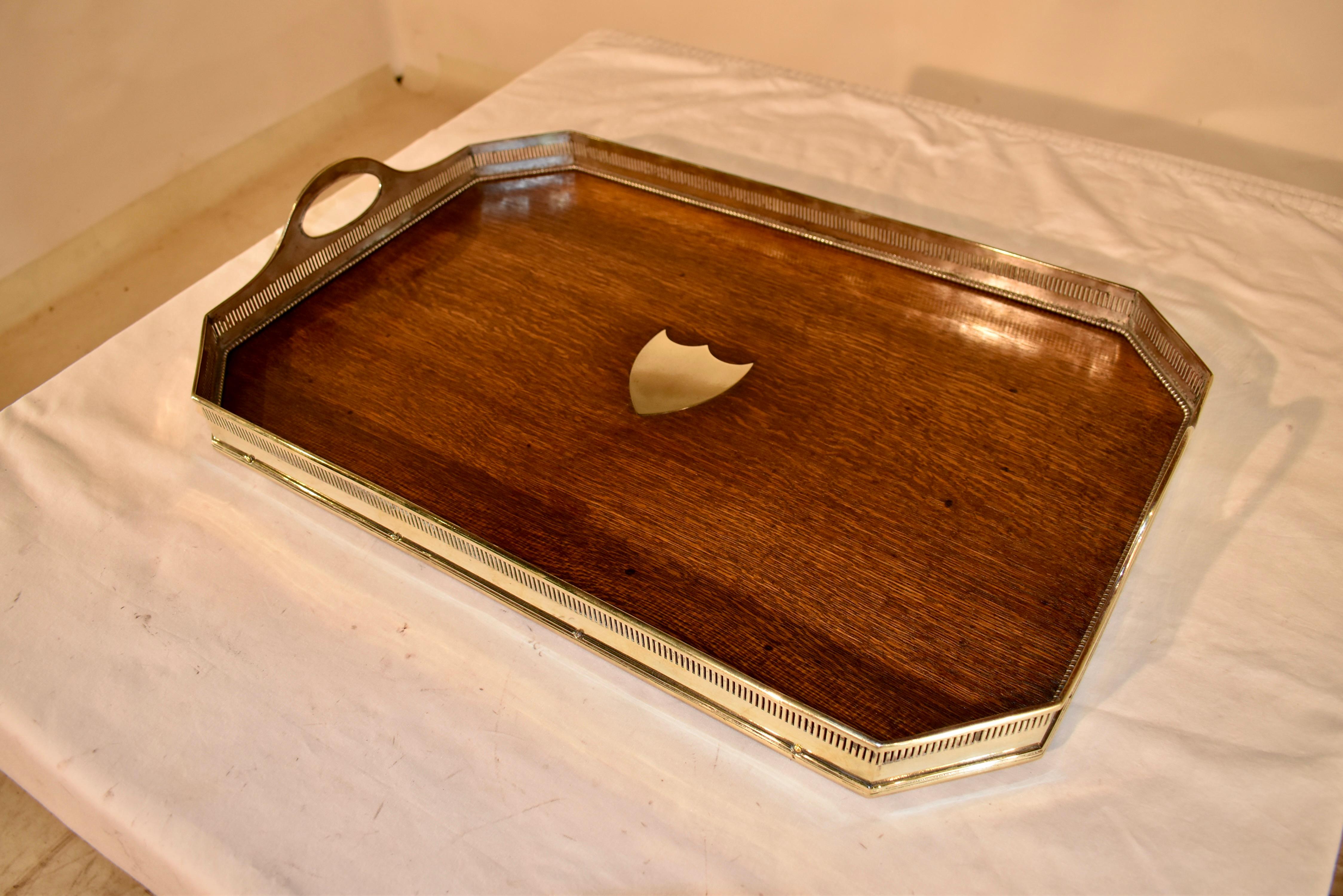 Edwardian Oak Tray with Silver-Plated Gallery, Circa 1900 For Sale 3