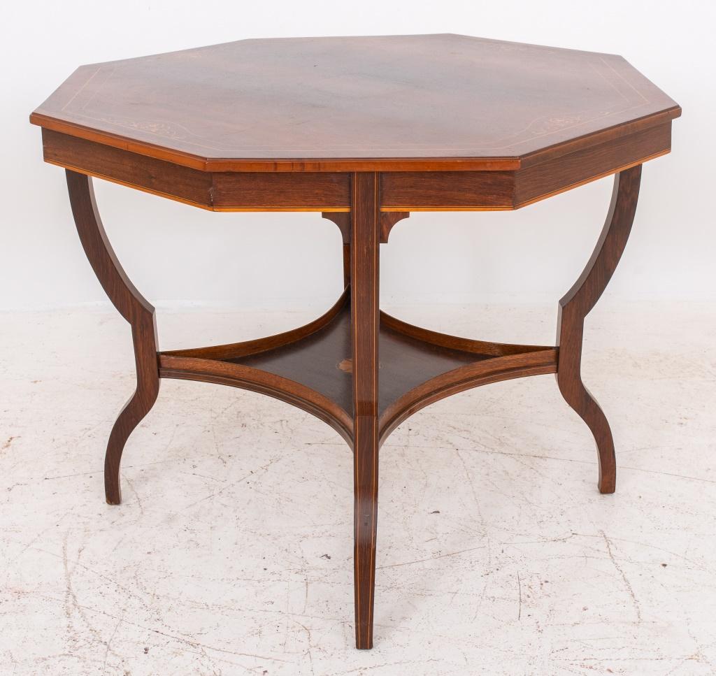 Inlay Edwardian Octagonal Inlaid Rosewood Lamp Table For Sale