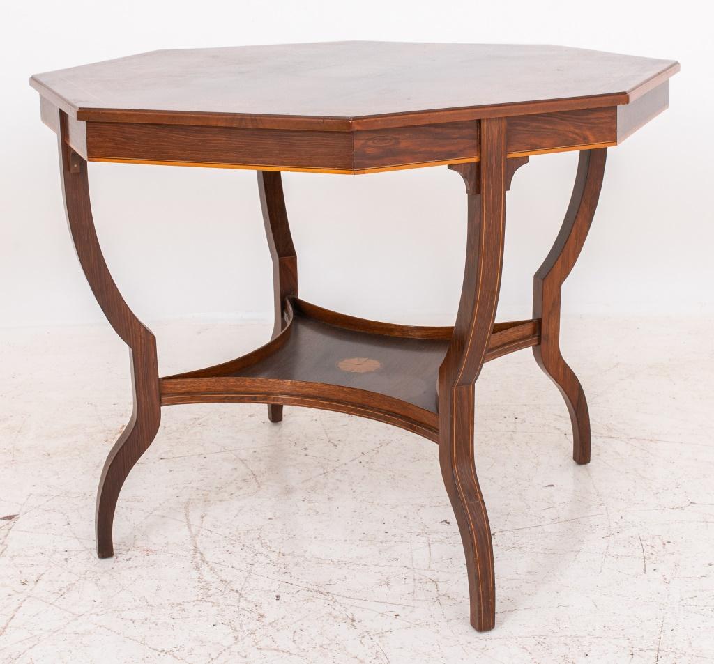 Edwardian Octagonal Inlaid Rosewood Lamp Table For Sale 1