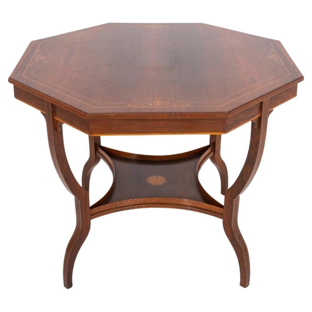 Table de lampe octogonale en bois de rose incrusté de style édouardien
