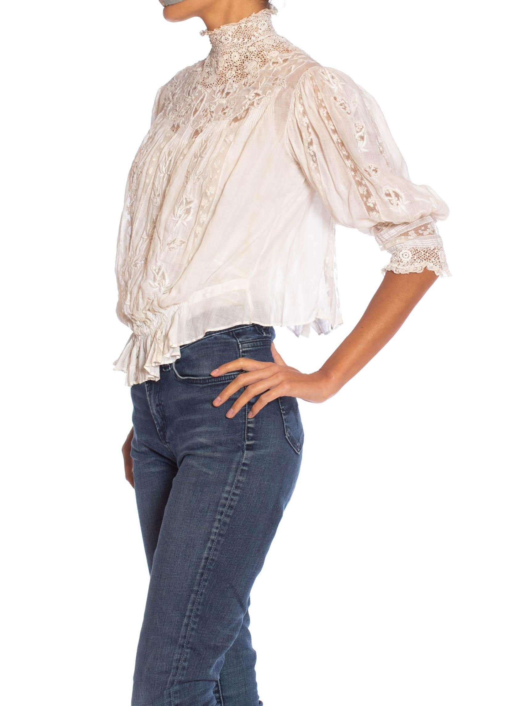 Women's Edwardian Off White Haute Couture Organic Cotton Voile Blouse With Exceptional