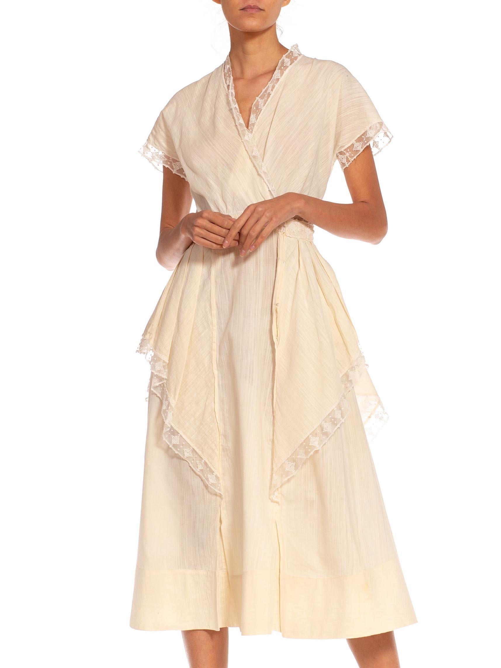Edwardian Off White Silk Cotton & Lace Trim Day Dress 3